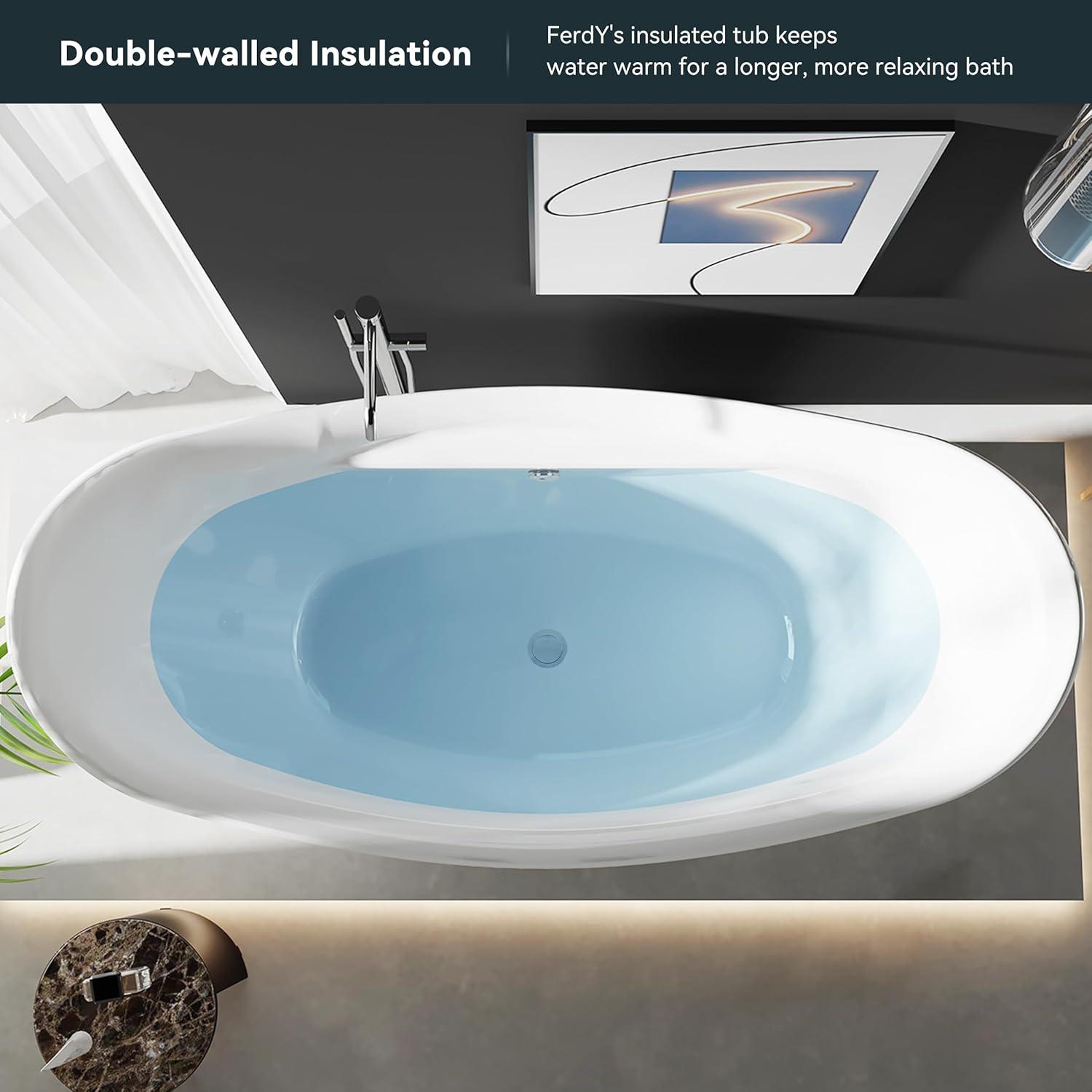 FerdY Boracay 67" Acrylic Freestanding Bathtub With Chrome Drain