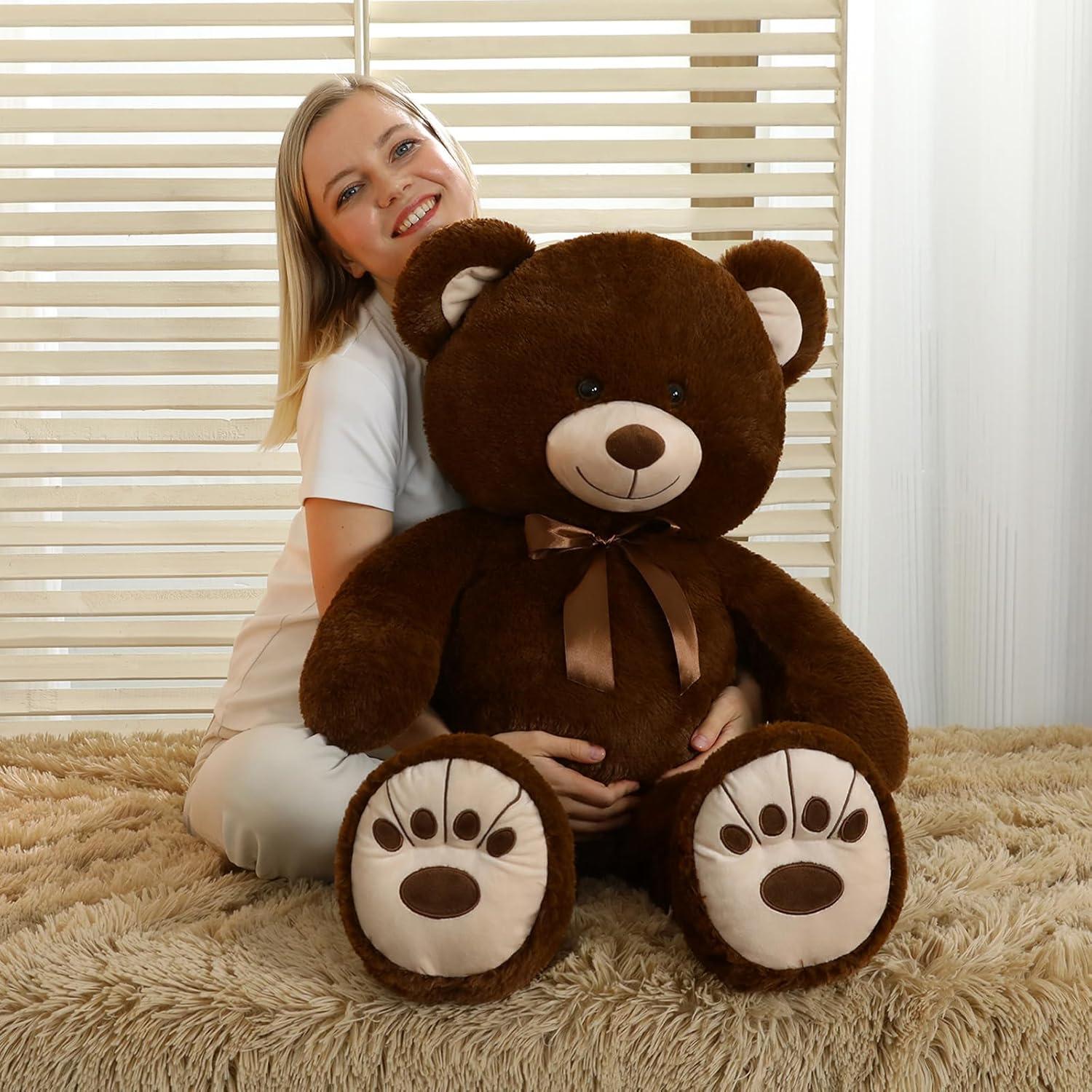 HollyHOME Teddy Bear Stuffed Animal Plush Giant Teddy Bears with Footprints Big Bear 36 inch Chocolate