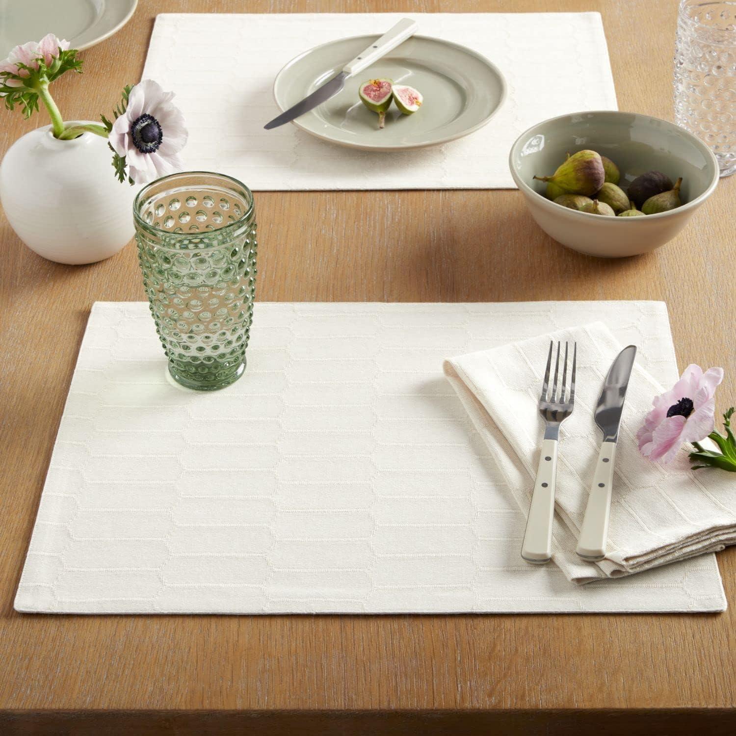 Beige Honeycomb Reversible Cotton-Blend Placemats, 4-Pack, 13"x17.5"