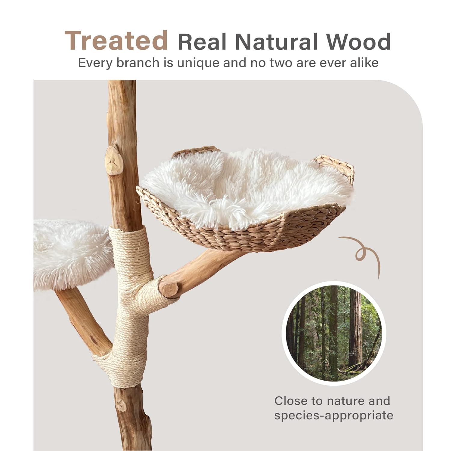 Injollylives Modern Cat Tree Tower, Wooden Cat Tower, Heavy Duty Cat Trees for Large Cats, Unique Handmade Aesthetic Cat Tree with Real Wood Branches, Luxury Boho Cat Furniture, Large
