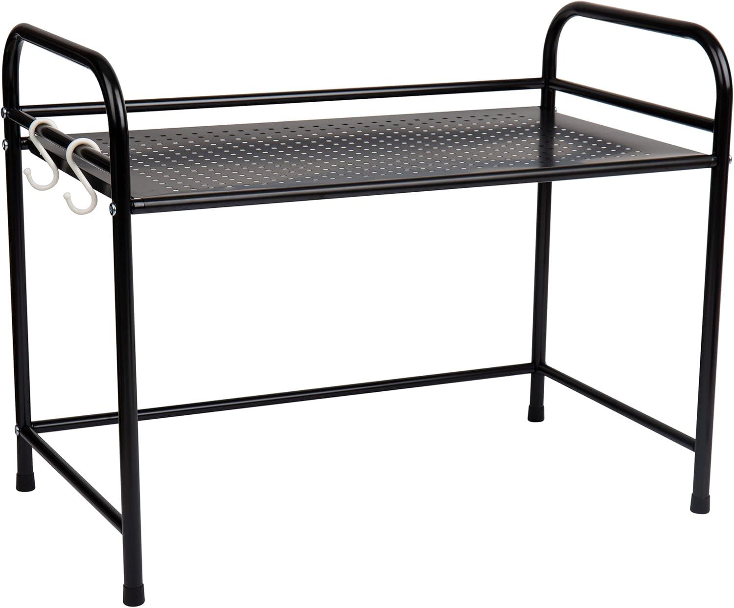 MIND READER Metal Rack Utility Shelf and Microwave Stand with Hooks on the Side (BLACK)