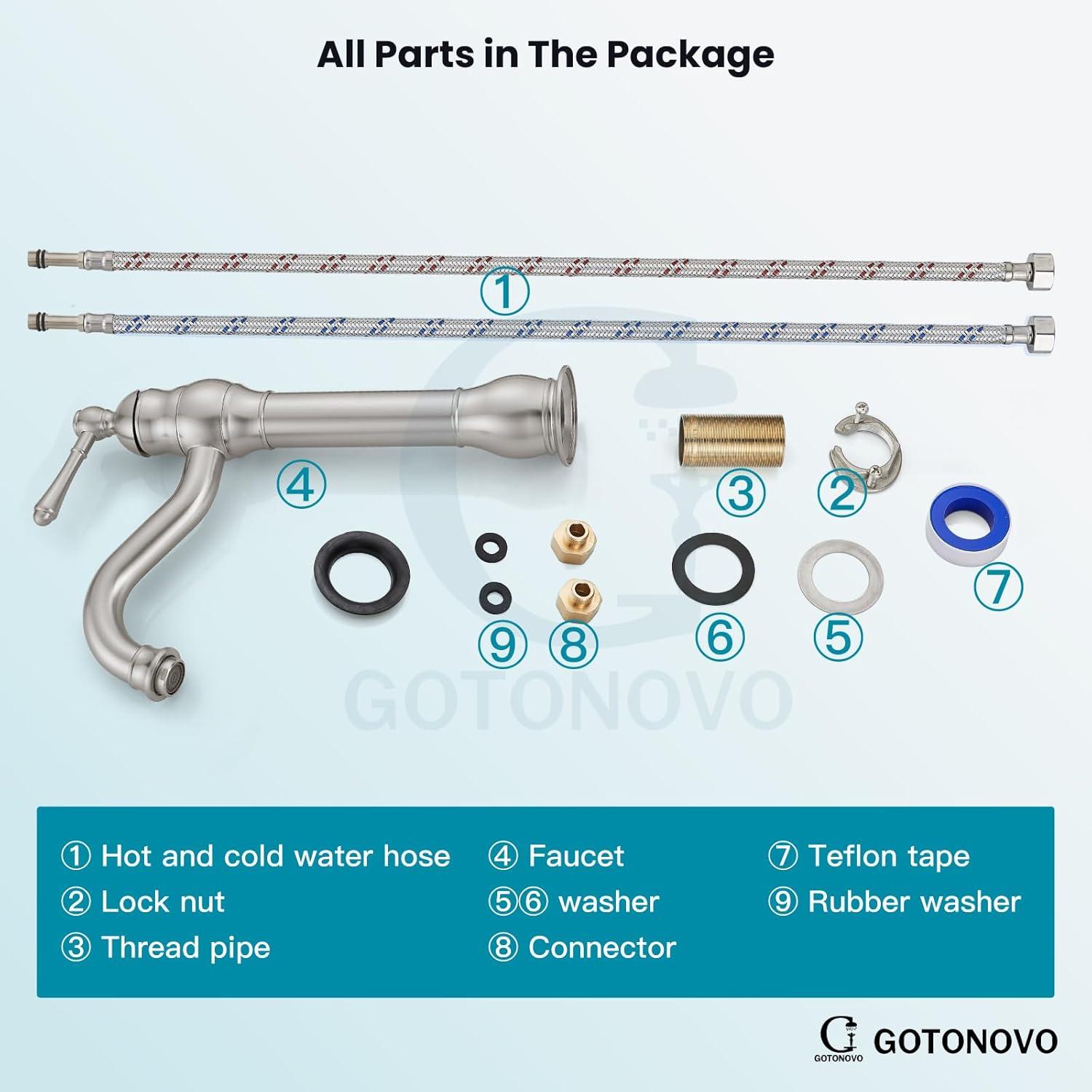 gotonovo Single Handle Vessel Sink Faucet 360° Swivel Bathroom Faucet One Hole Farmhouse Lavatory Vanity Faucet Bowl Sink Mixer Tap Without Pop Up Drain, Brushed Nickel