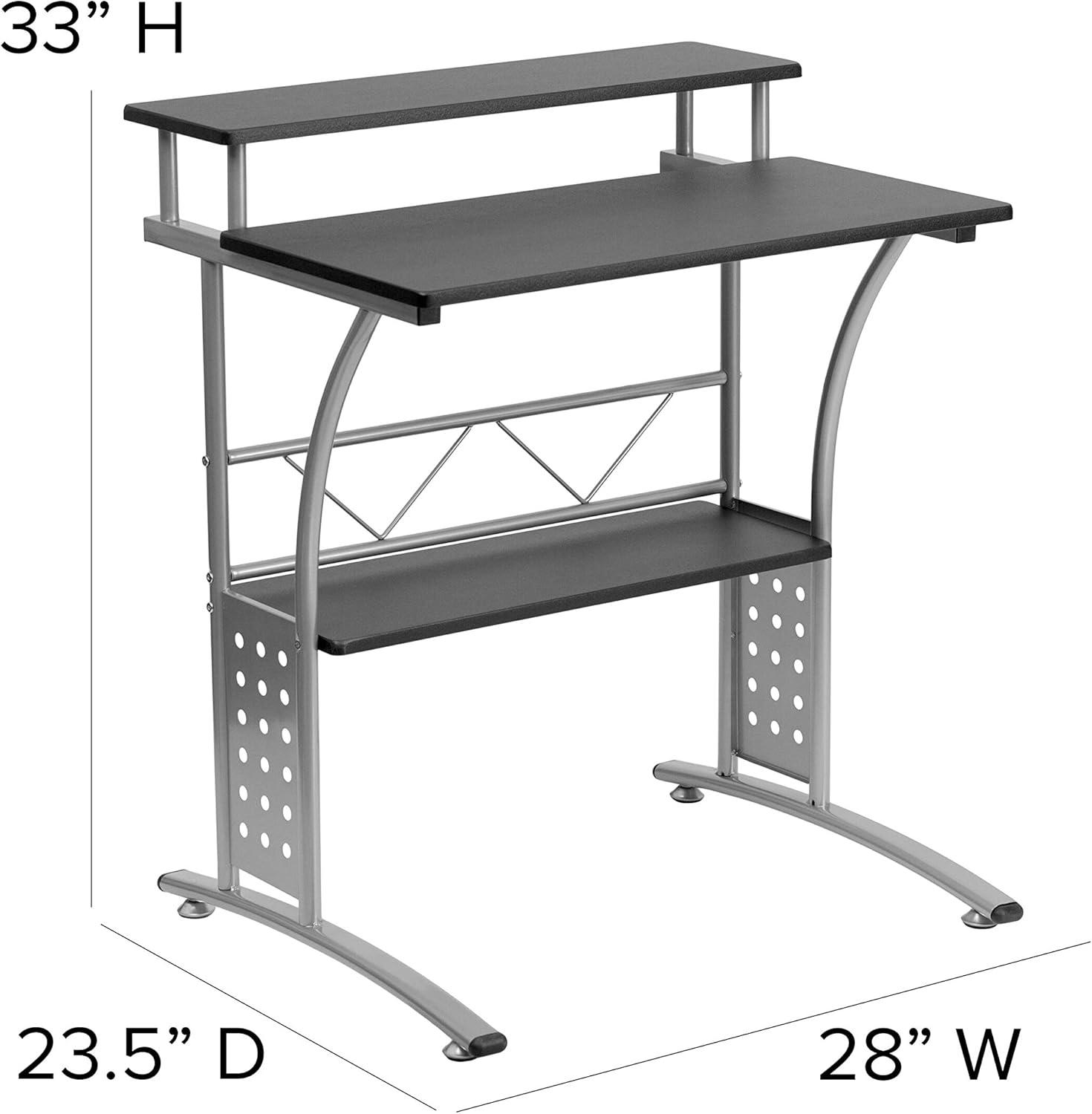 Flash Furniture Clifton Modern Office Computer Desk with Top/Bottom Storage Shelves, 28"W, Black