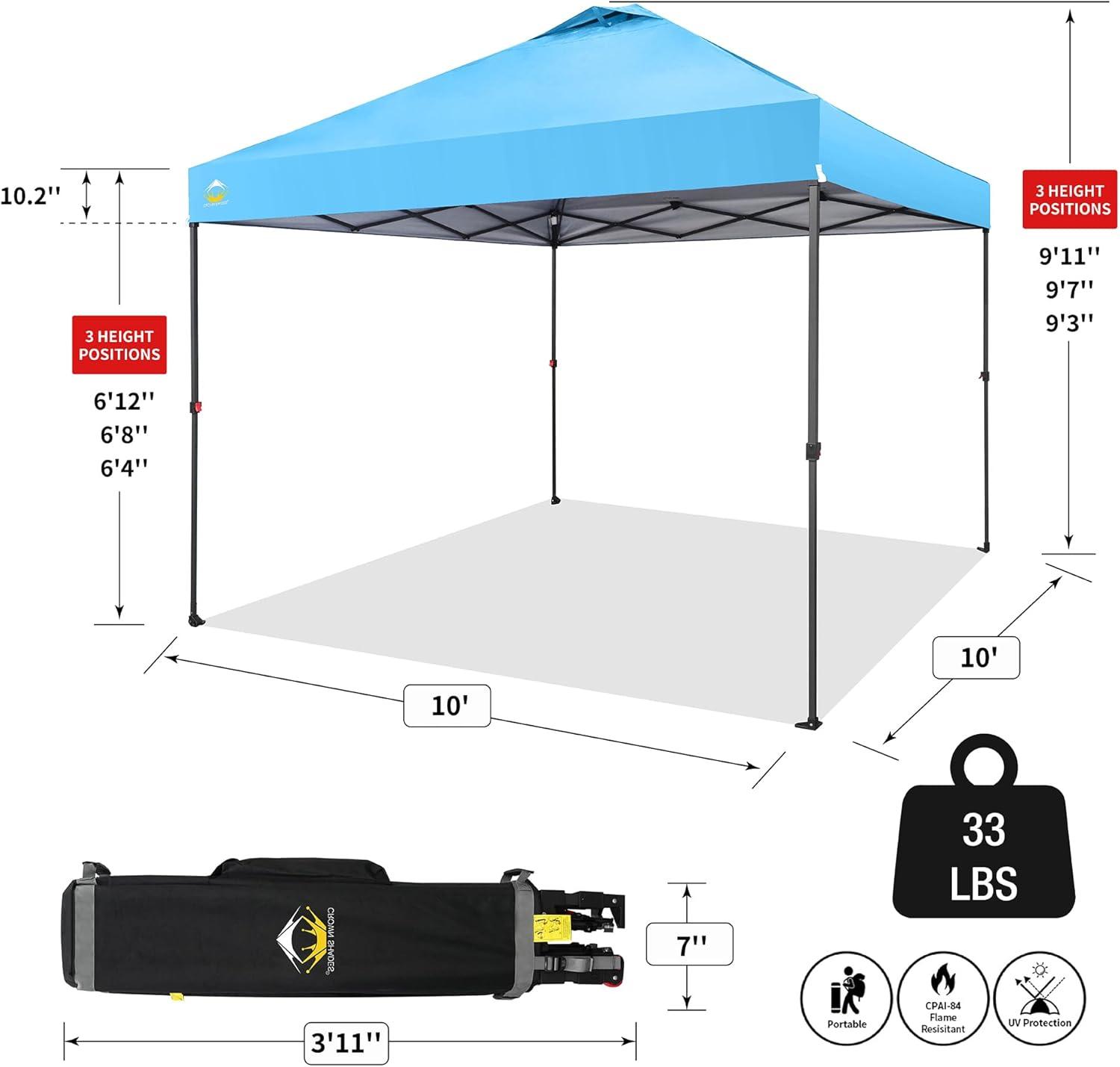 10x10 Pop Up Canopy RS100C- Beach Tent with One Push Setup - Outdoor Canopy Tent with STO-N-Go Cover Bag