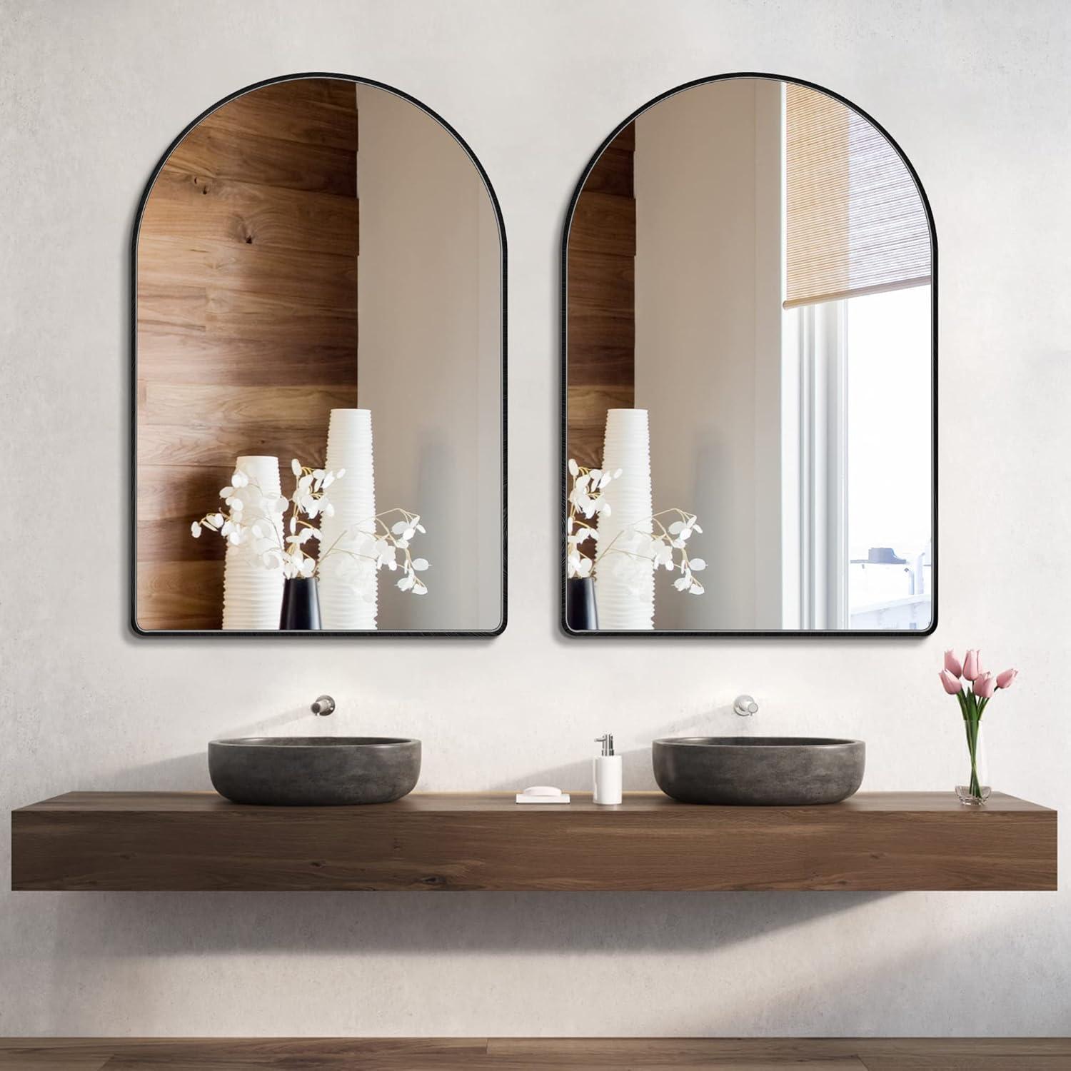 10X13 Inch Black Small Arched Mirror For Bathroom Vanity Mirror Or Wall Decor Arch Mirror Brushed Metal Frame Wall Mounted Mirror For Bathroom Livingroom Bedroom Entryway