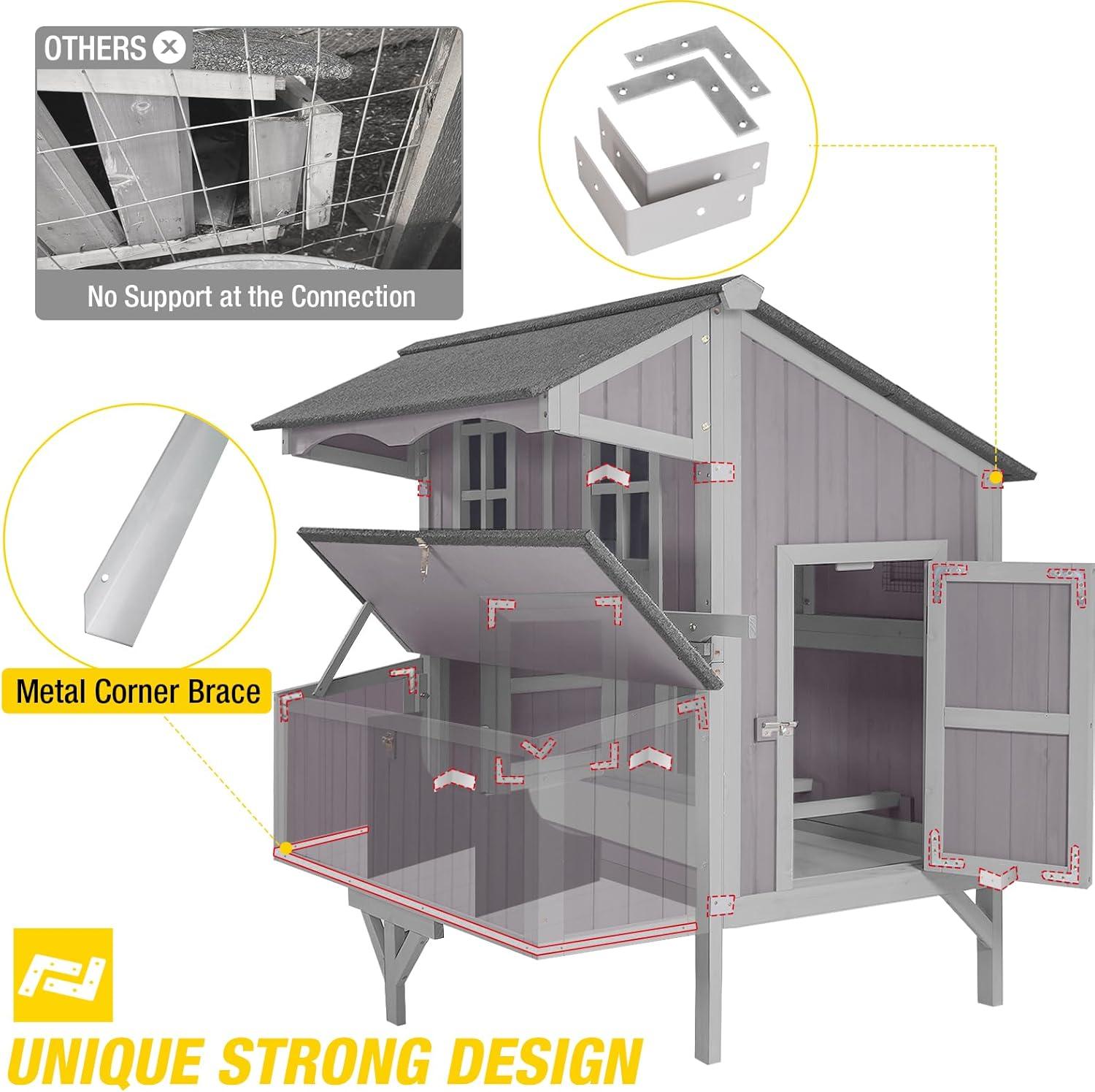 Extra-Large Gray Fir Wood Chicken Coop with Wheels