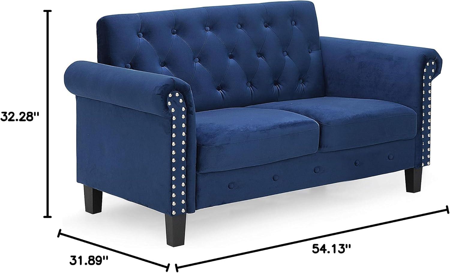 Furinno Bastia Vintage Button Tufted Loveseat, Navy Velvet