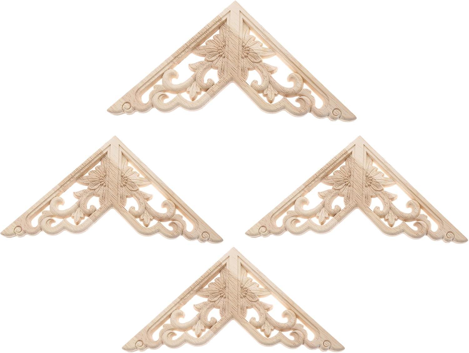 MUXSAM Wooden Decorative Appliques Onlays, 4-Pack Unpainted Wood Caravings Decals Inlays Overlays Corners Decor for Cabinet Dresser Cupboard Mirrors Walls Doors DIY Craft Project, 15x15cm/5.91"x5.91"