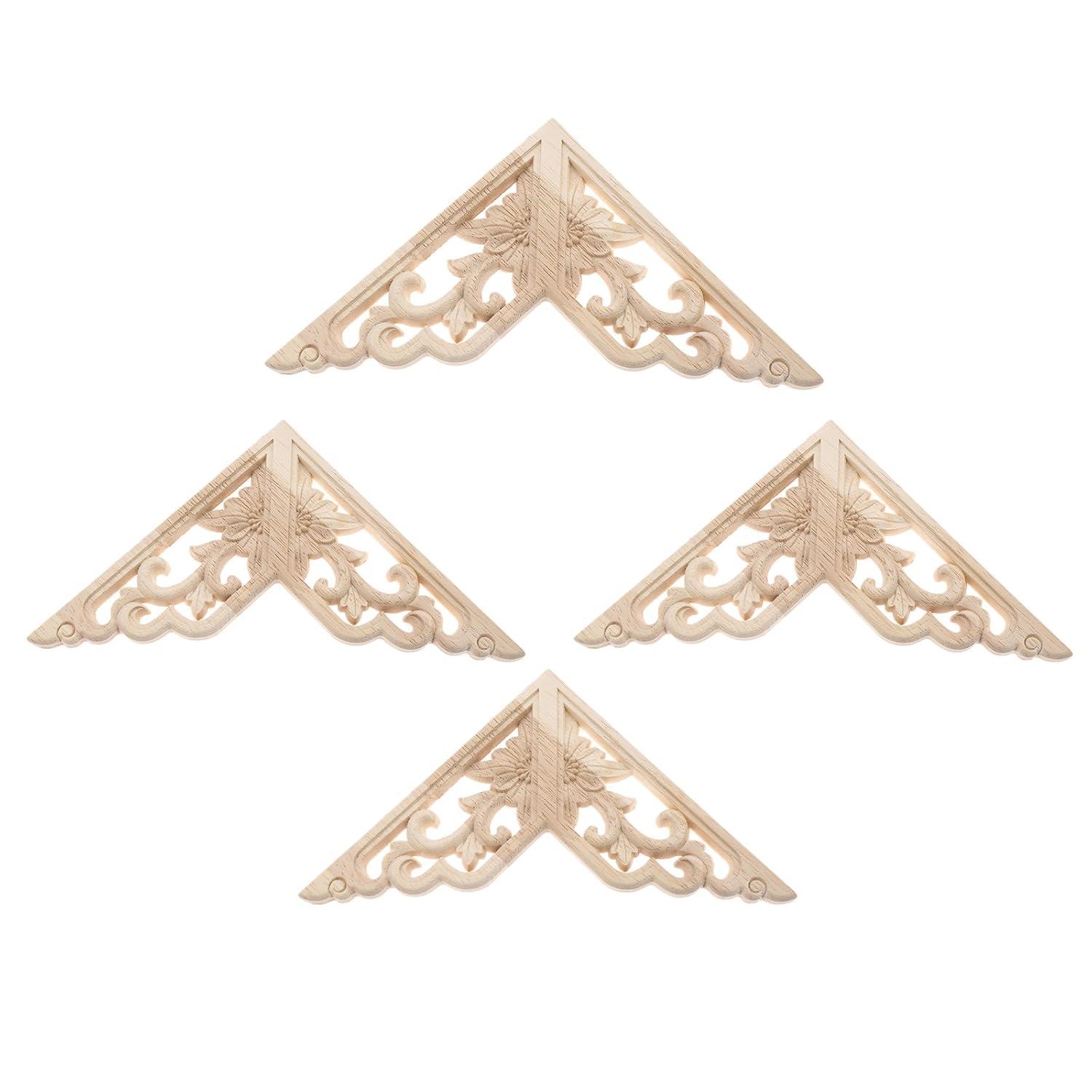 MUXSAM Wooden Decorative Appliques Onlays, 4-Pack Unpainted Wood Caravings Decals Inlays Overlays Corners Decor for Cabinet Dresser Cupboard Mirrors Walls Doors DIY Craft Project, 15x15cm/5.91"x5.91"
