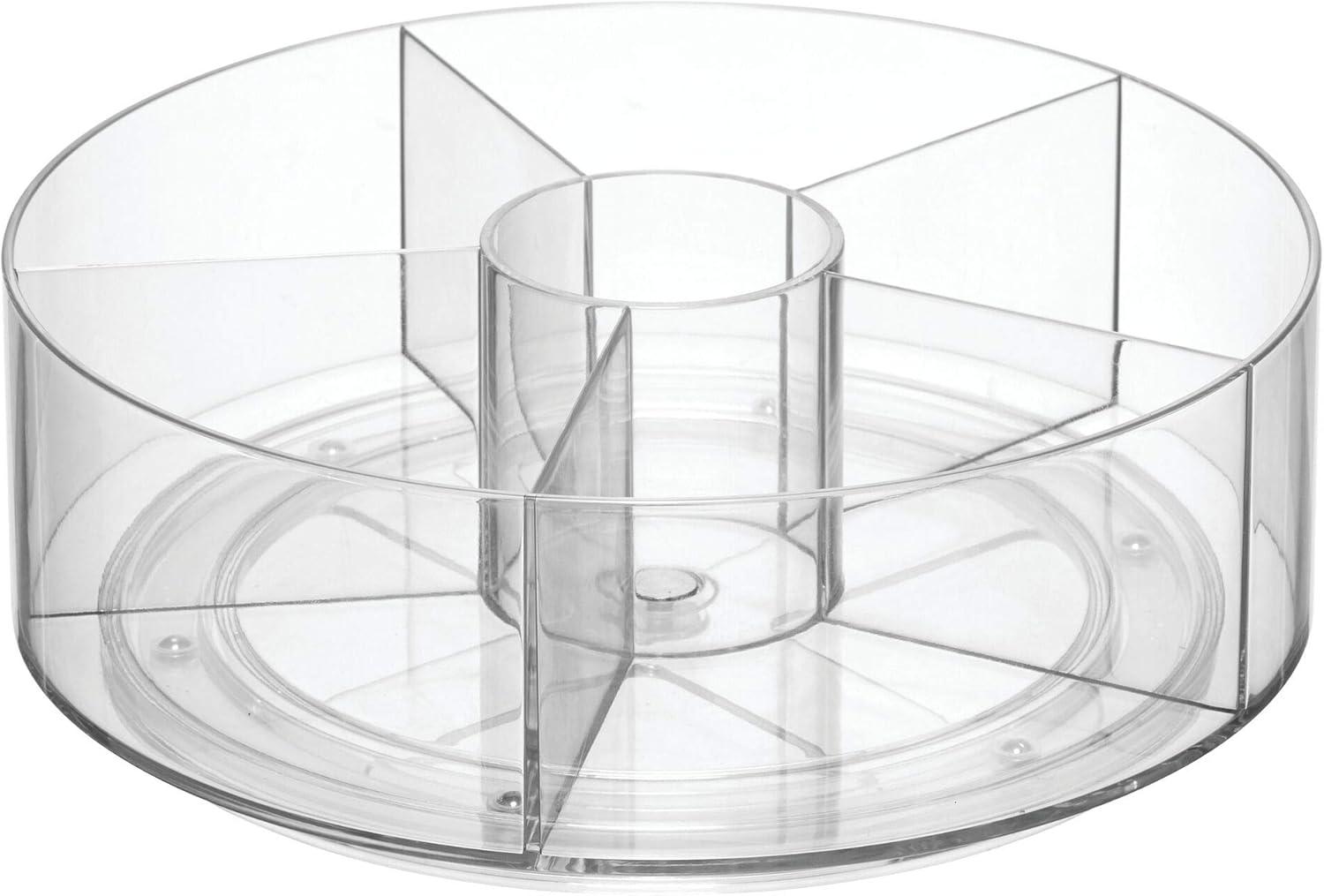 iDesign Cabinet Binz 9" Divided Rotating Turntable Tea Packet Organizer, Clear