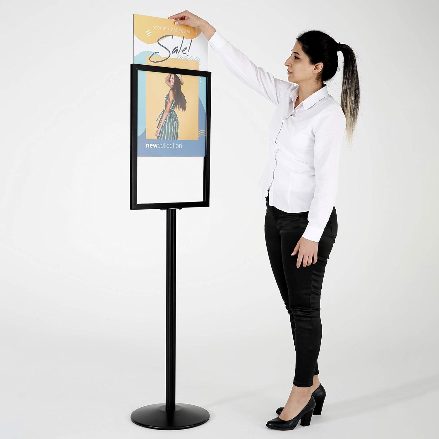 Black Aluminum Floor Standing Double-Sided Poster Holder