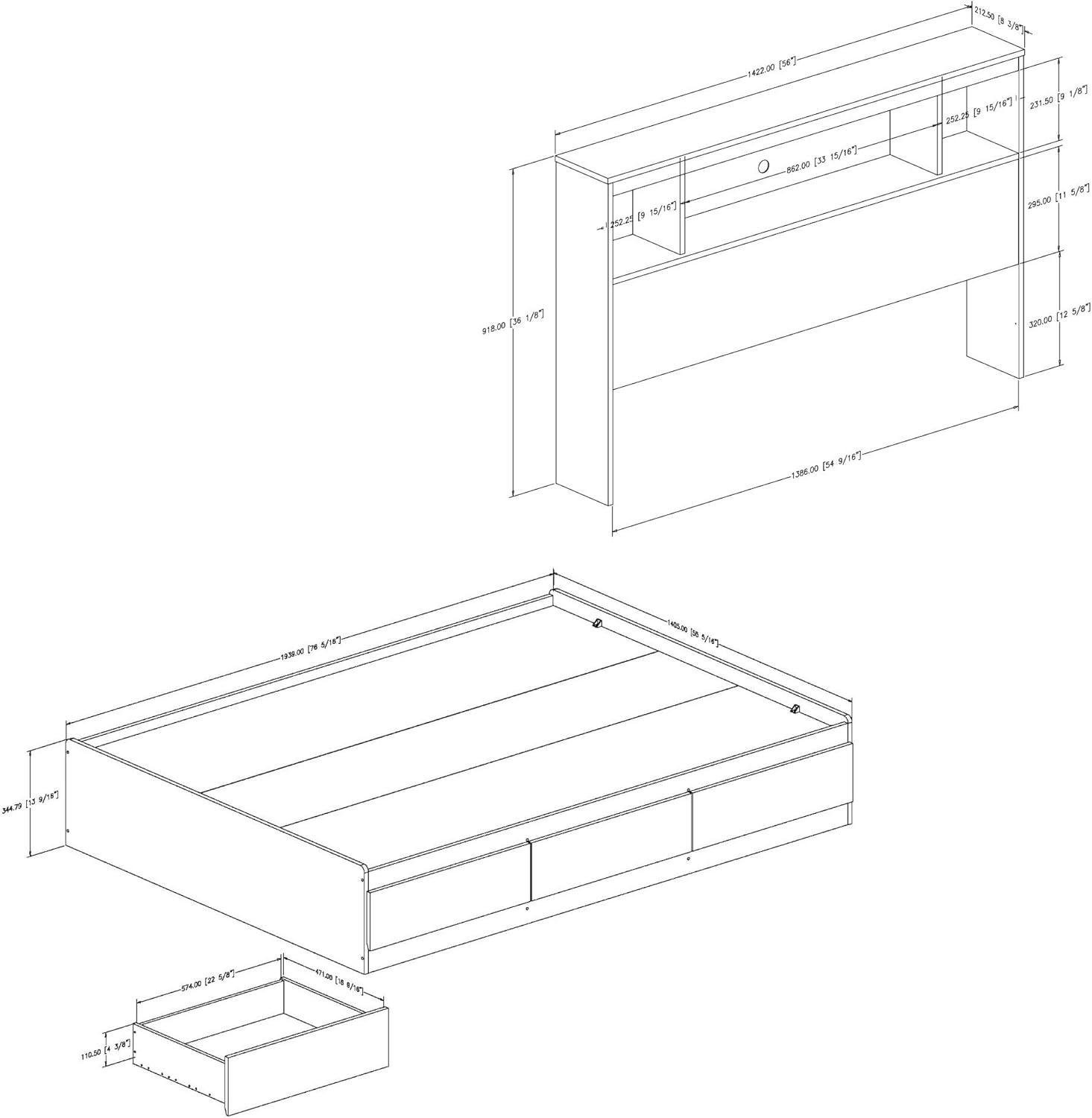 Reevo 3 Drawer Mate's & Captain's Bed with Bookcase by Southshore