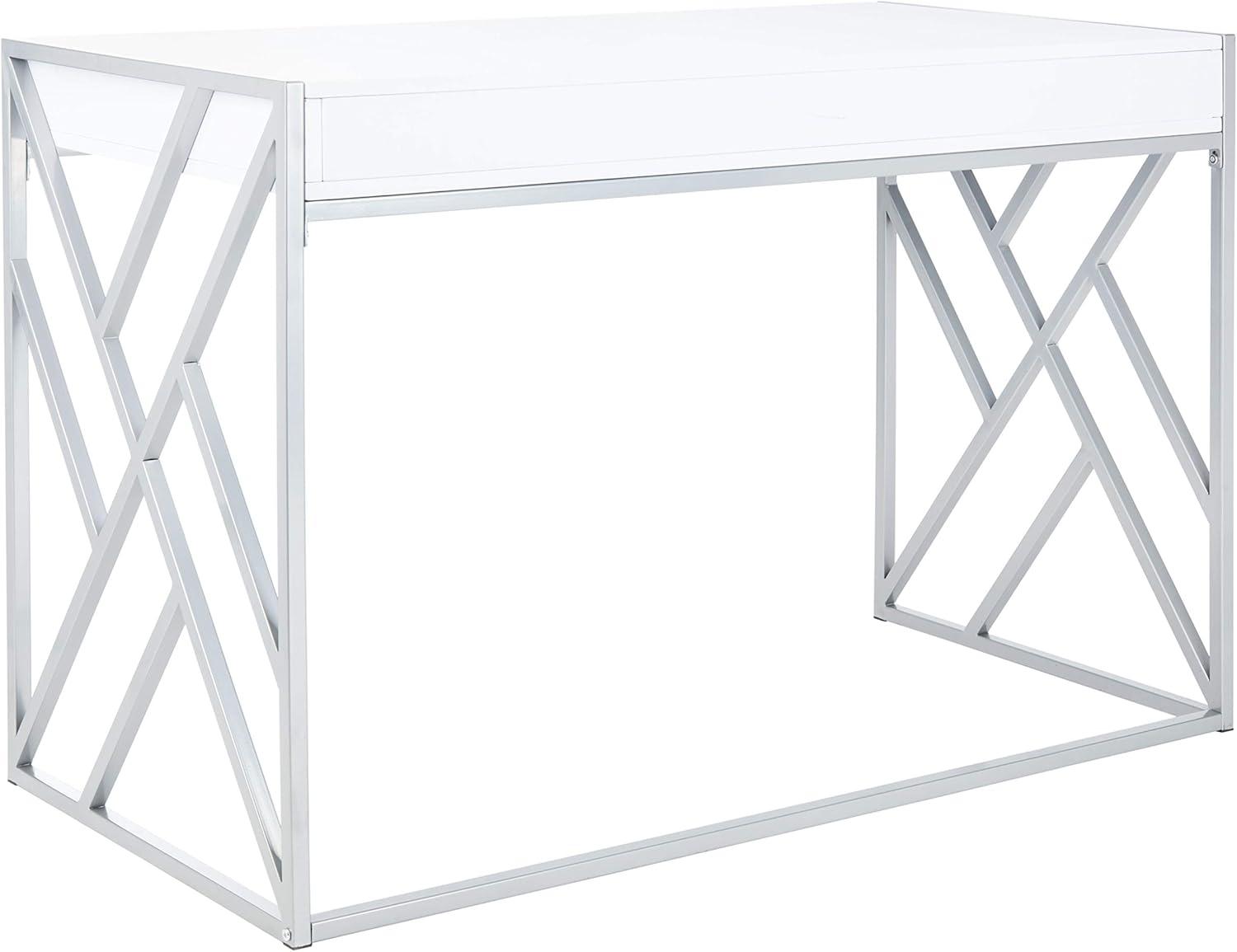 Elaine 1 Drawer Desk - White/Silver - Safavieh