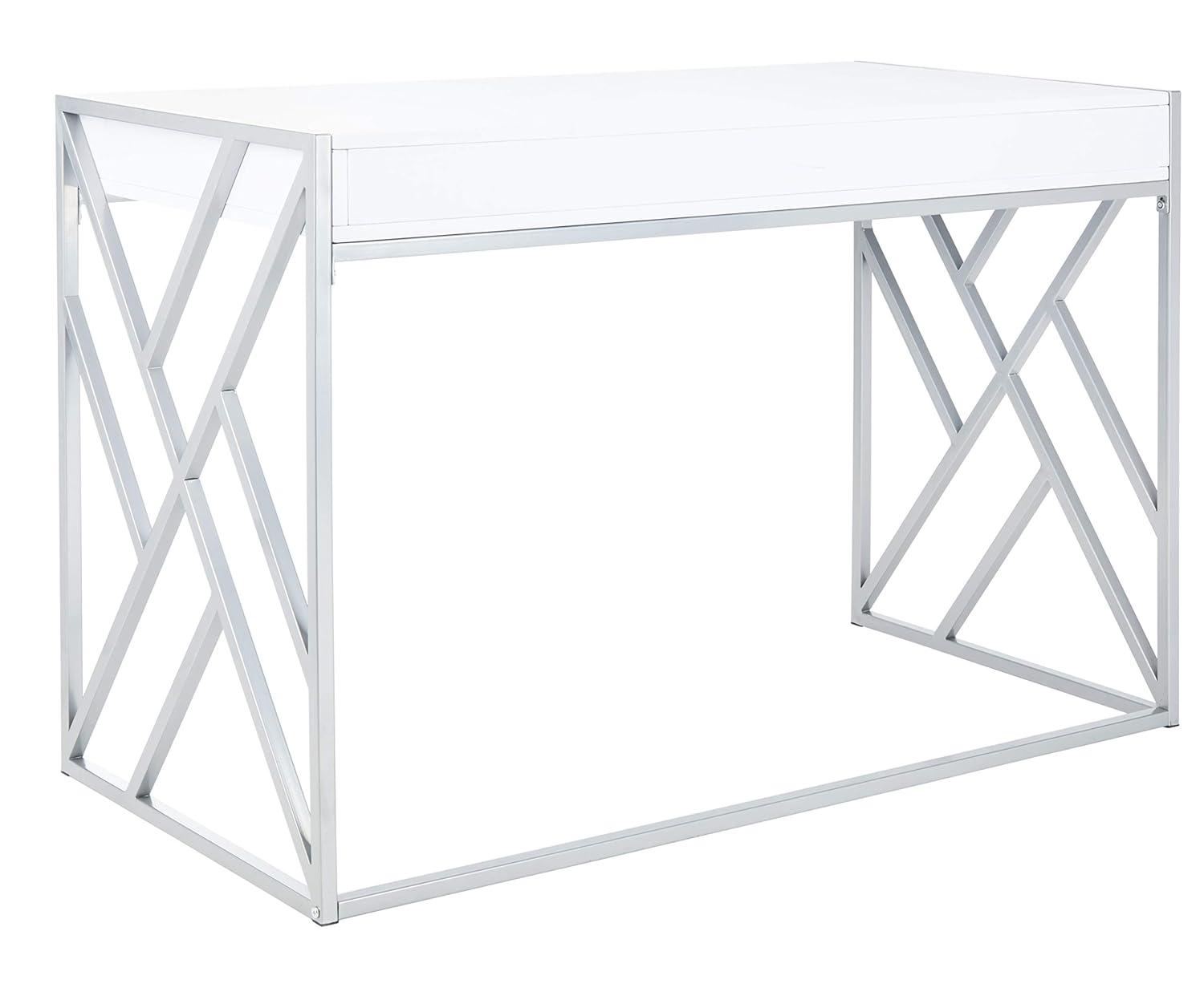Elaine 1 Drawer Desk - White/Silver - Safavieh