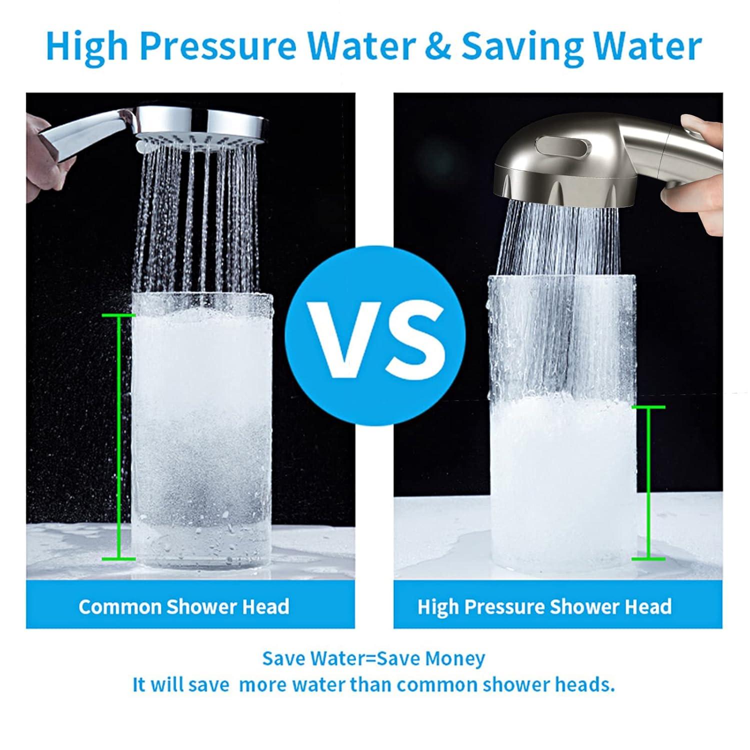 KAIYING Drill-Free High Pressure Handheld Shower Head with ONOFF Pause Switch 3 Spray Modes Water Saving Showerhead Detachable Puppy Shower Accessories (MShower Head (Chrome)+Bracket + Hose)