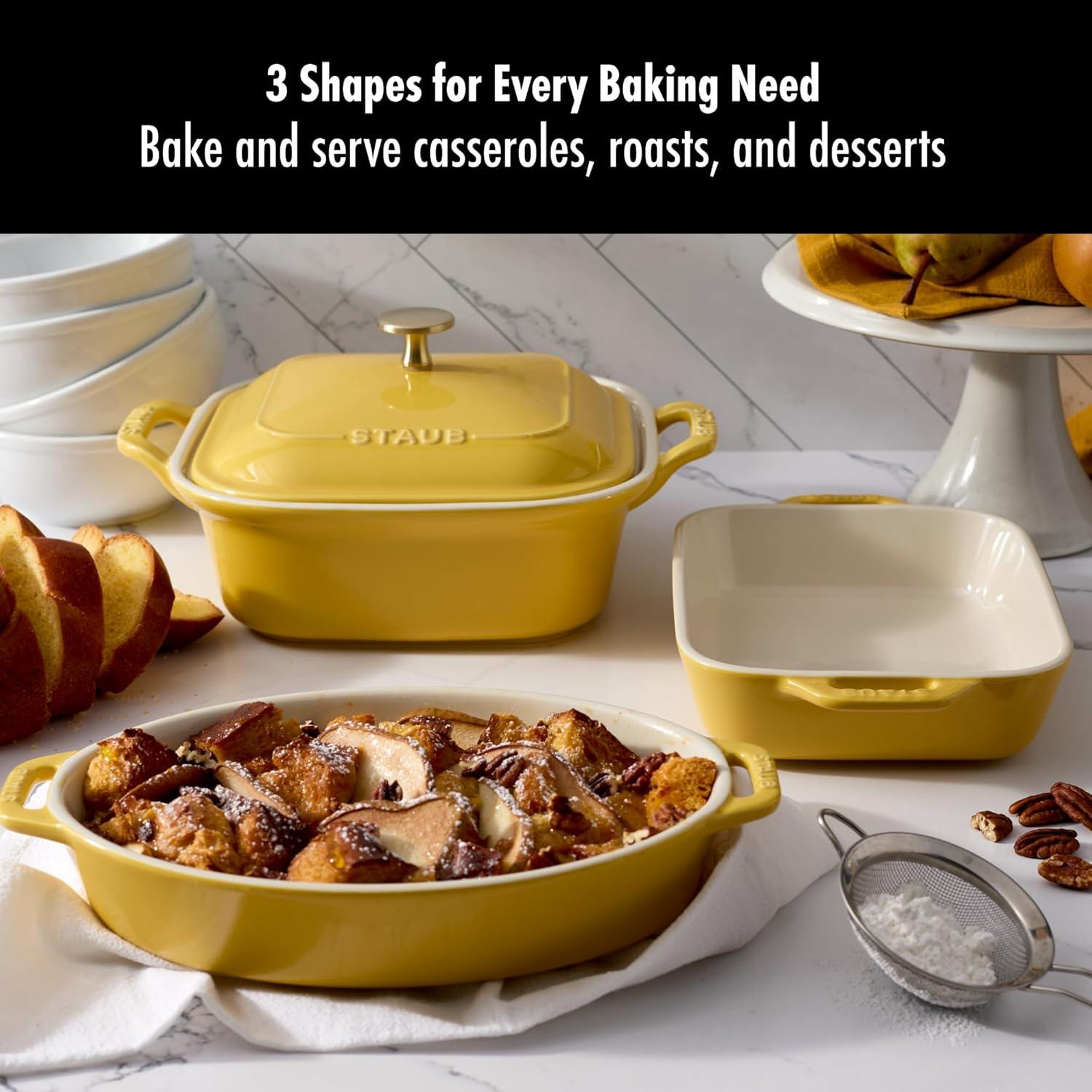 Staub Staub Ceramic 4-Pc Baking Pans Set, Casserole Dish With Lid, Brownie Pan,