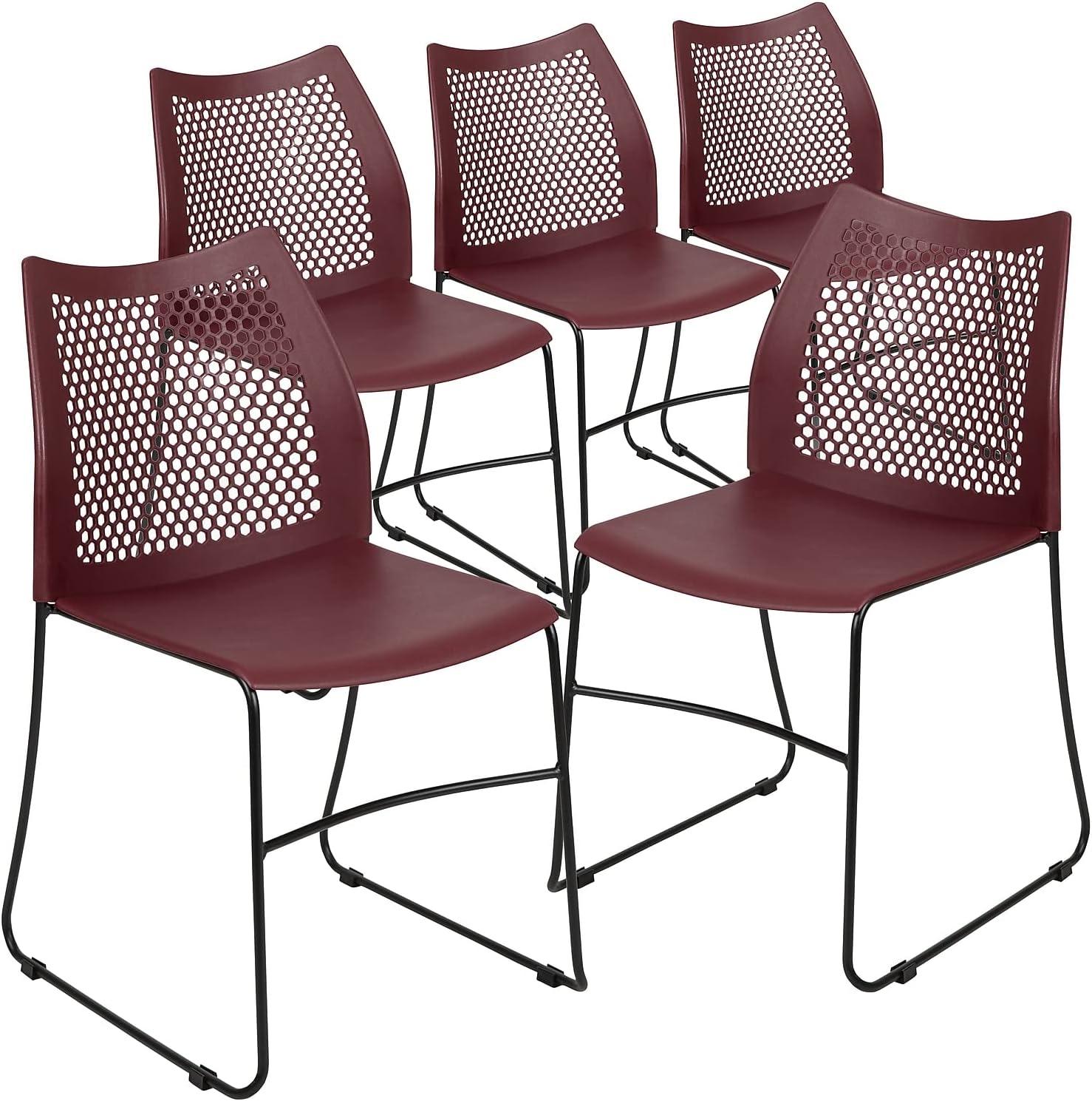 Modern Burgundy Metal Stackable Reception Chair with Air-Vent Back