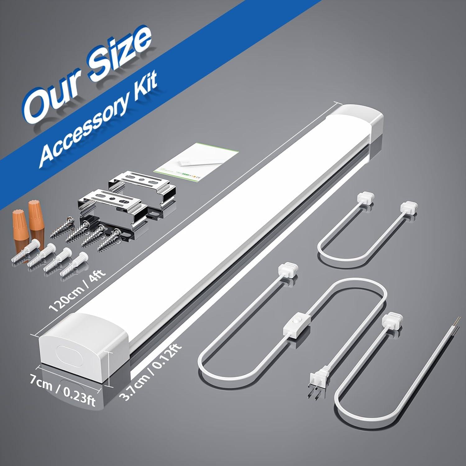 Airand LED Shop Lights for Garage 4FT with Plug, Utility Linkable LED Tube Light 5000K Under Cabinet Lighting,3600 LM LED Ceiling and Closet Light 36W, Corded Electric with ON/Off Switch