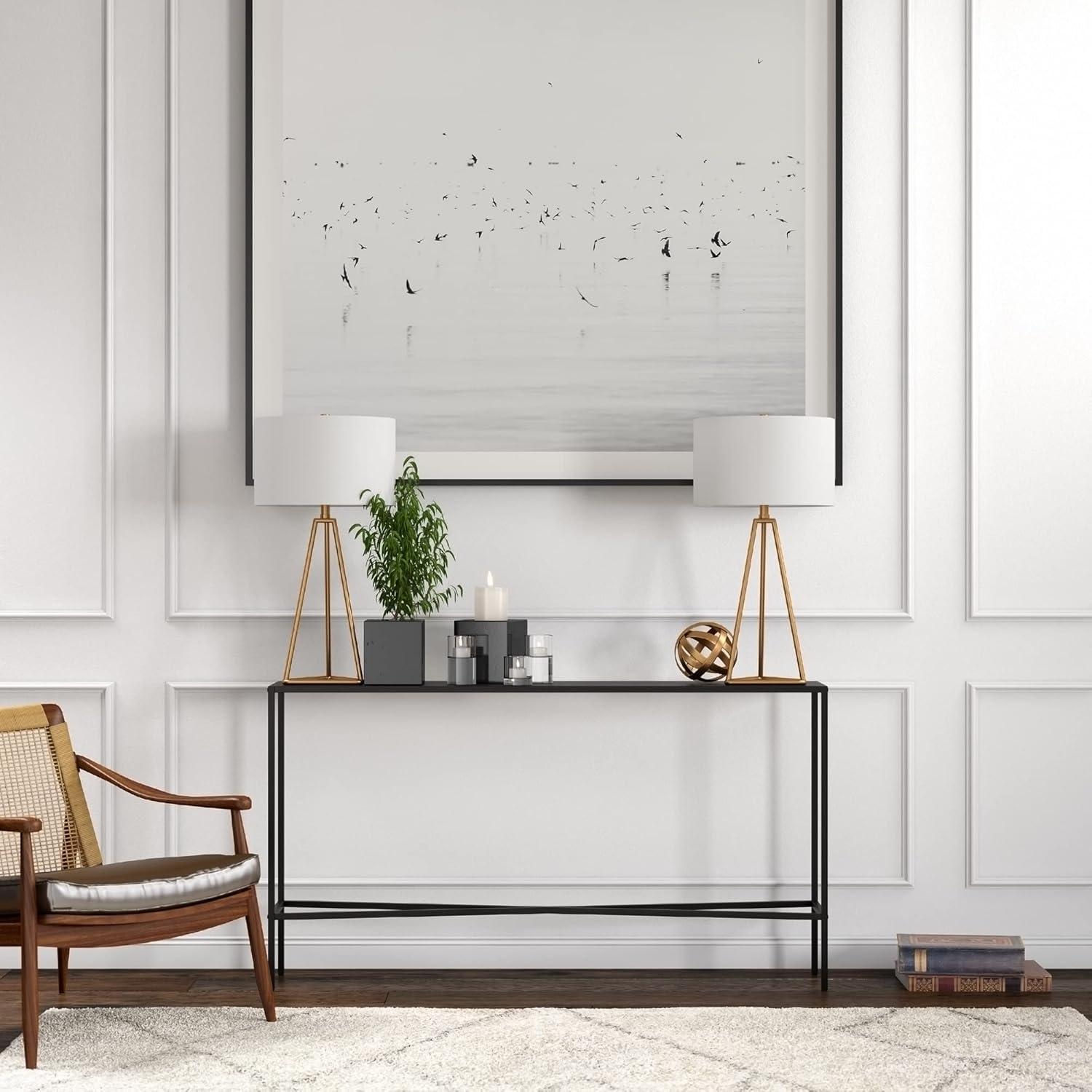 Evelyn&Zoe Henley 55" Wide Rectangular Console Table with Metal Top, Blackened Bronze