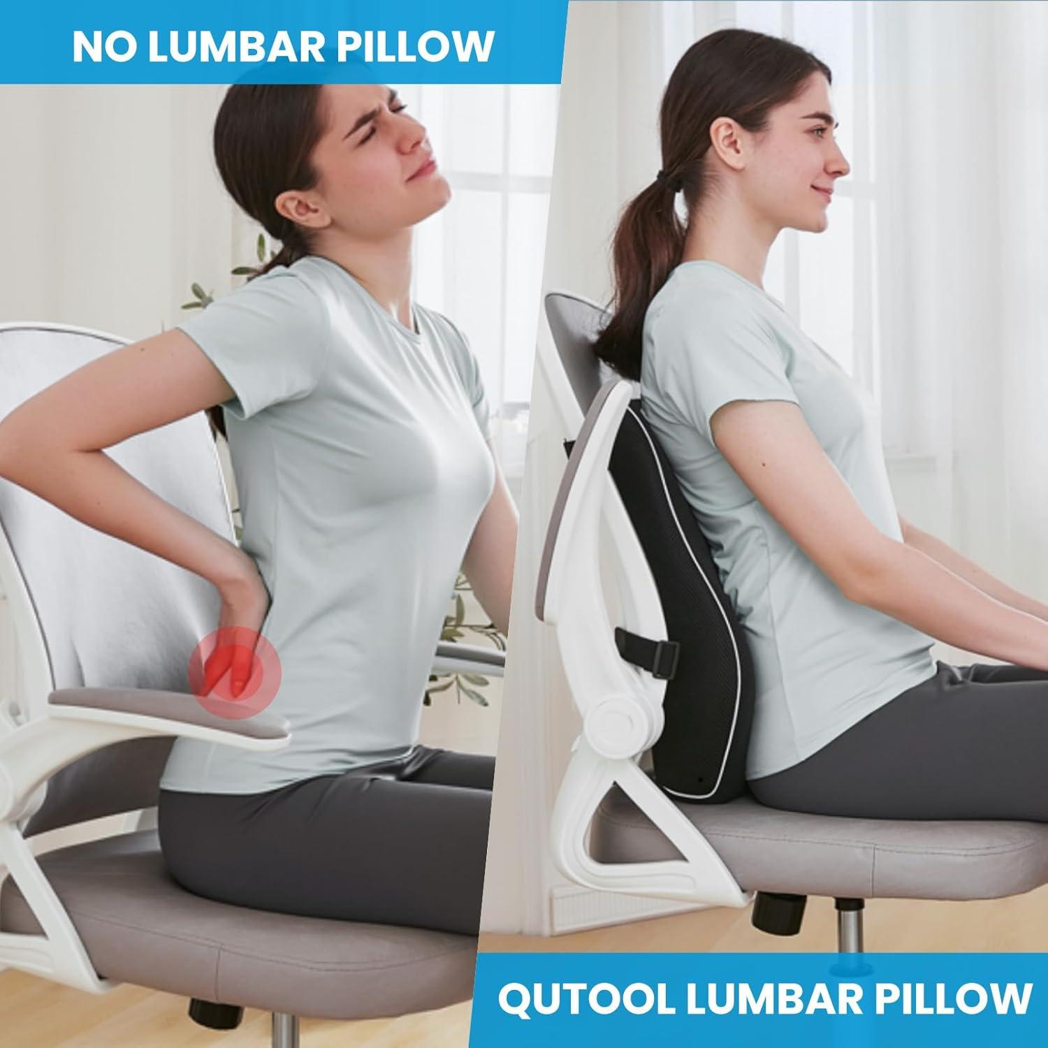 NATIONAL WINDOW Lumbar Support Pillow For Office Chair, Back Support Pillow For Car, Computer, Gaming Chair, Memory Foam Cushion, Relieve Back Pain, Improve Posture, Mesh Cover, Double Adjustable Straps