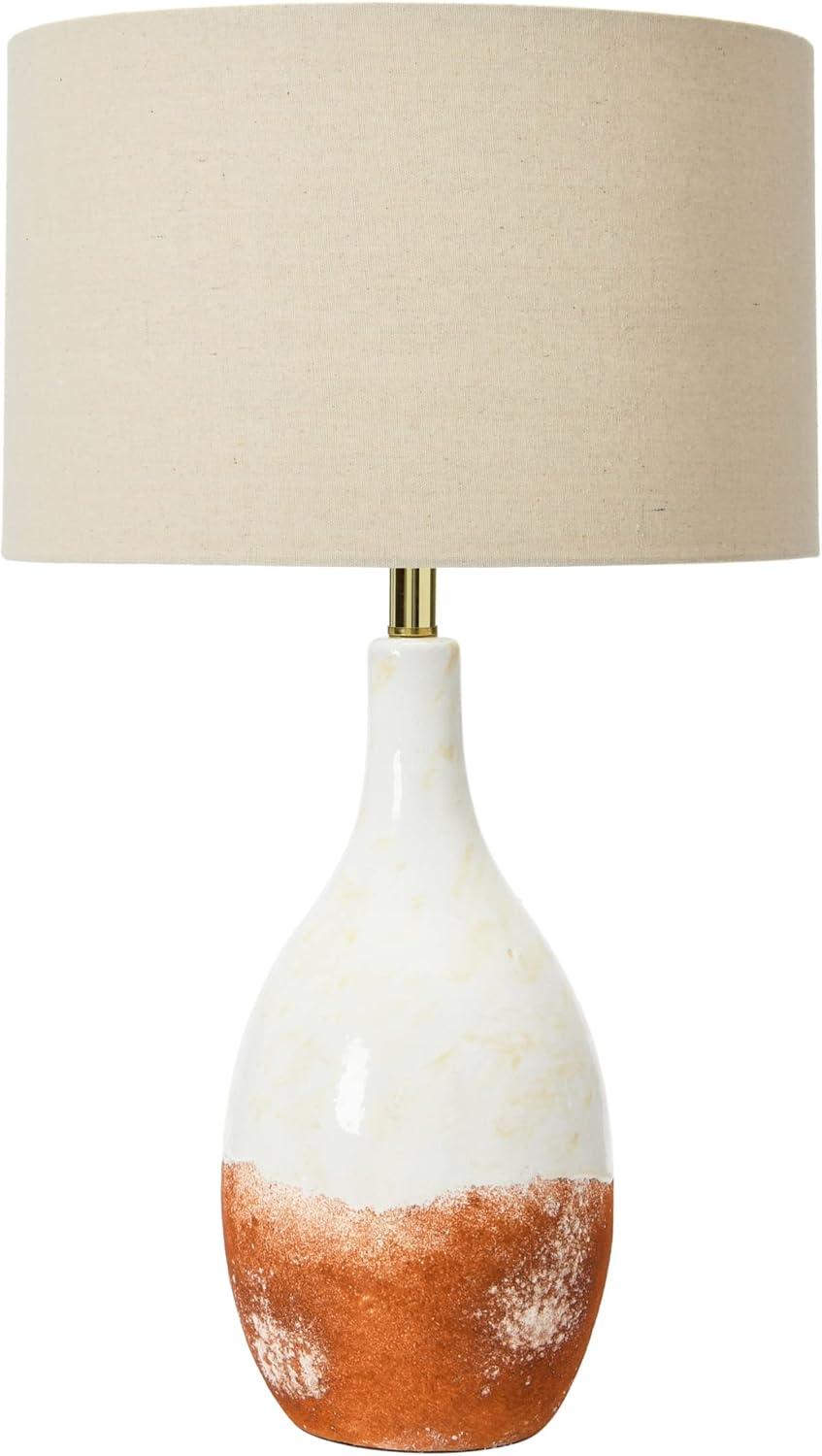 Reactive Glazed Ceramic Table Lamp with Beige Linen Shade