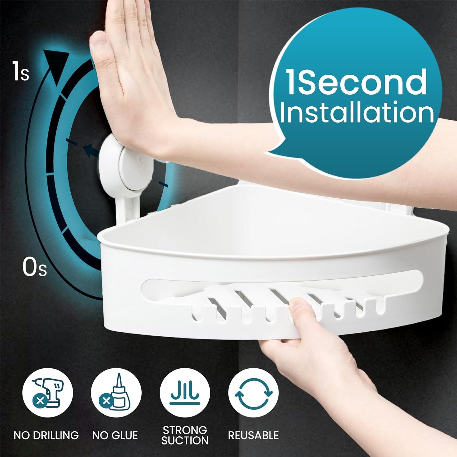 Shower Caddy Suction Cup 2 Pack With Hooks & Soap Holder, Heavy Duty Shower Organizer For Bathroom