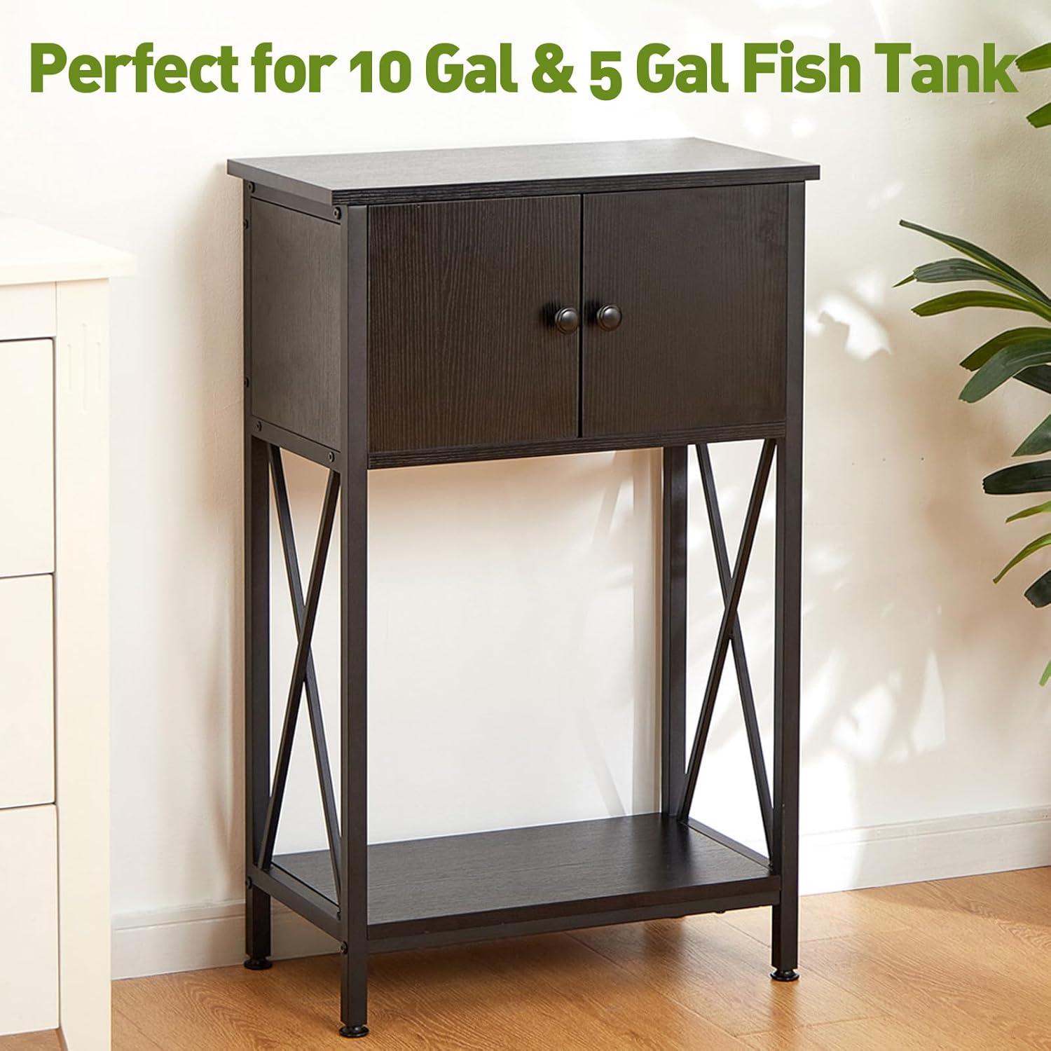 Black Metal 3-Tier Fish Tank Stand with Storage Shelf