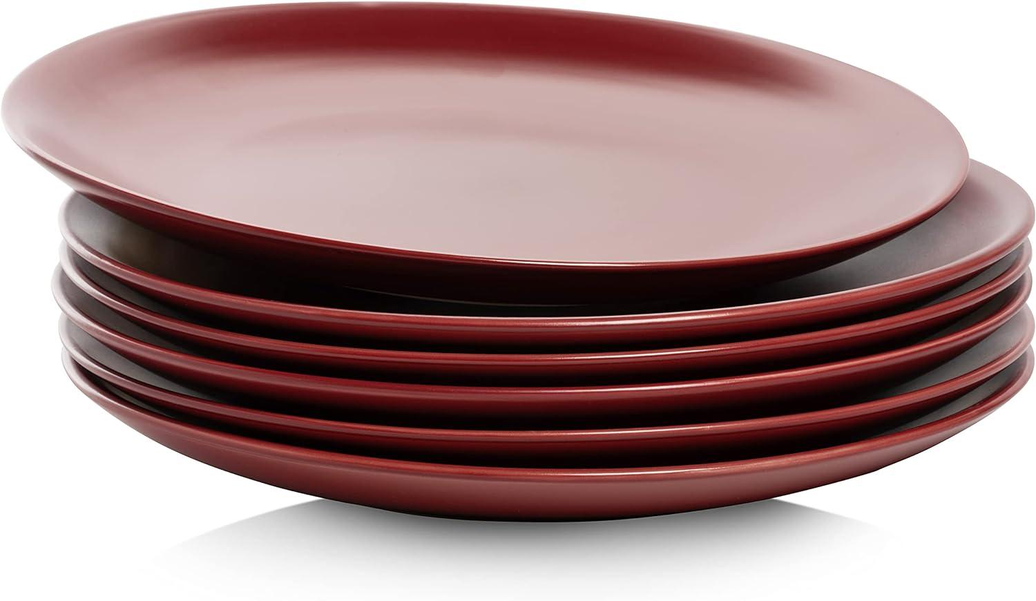 10 Strawberry Street Wazee Matte 10.5" Coupe Stoneware Dinner Plate, Set of 6, Red