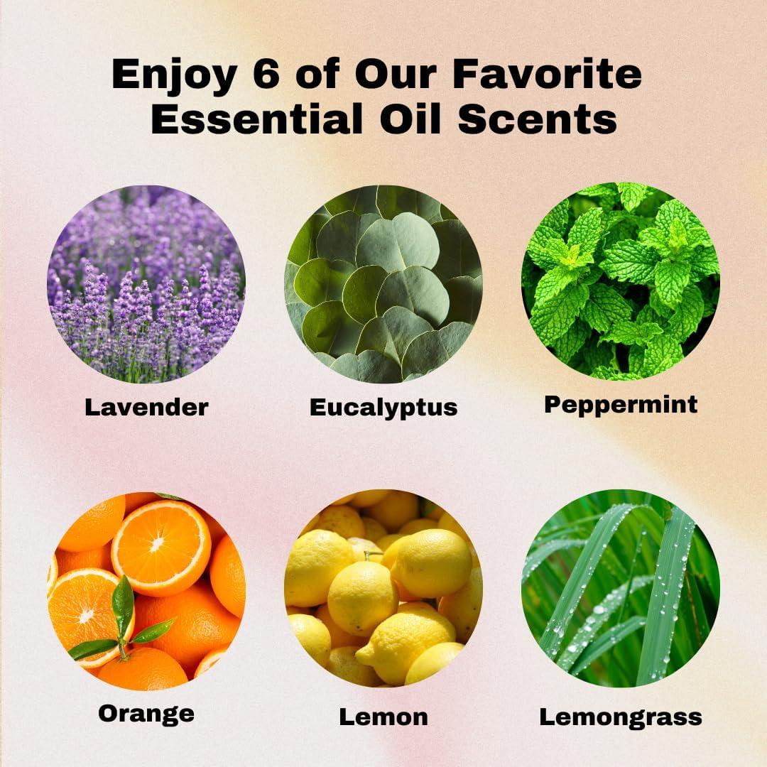 SpaRoom 100% Pure Essential Oils Set; Perfect for Aromatherapy, Diffusers, Humidifiers and Home Care, Spa Day Set of 6 with Bamboo Holder