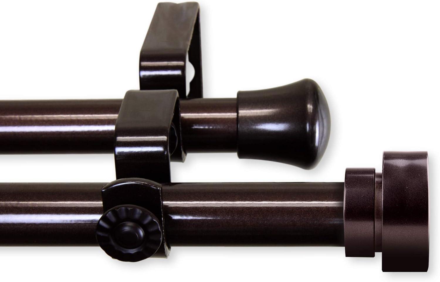 Cocoa Double Curtain Rod Set with Adjustable Steel Rods