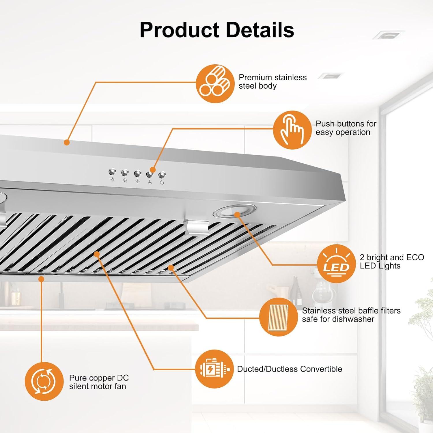 Cosmo Range Hoods UC30 30 in. 380 CFM Ducted Under-Cabinet Range Hood