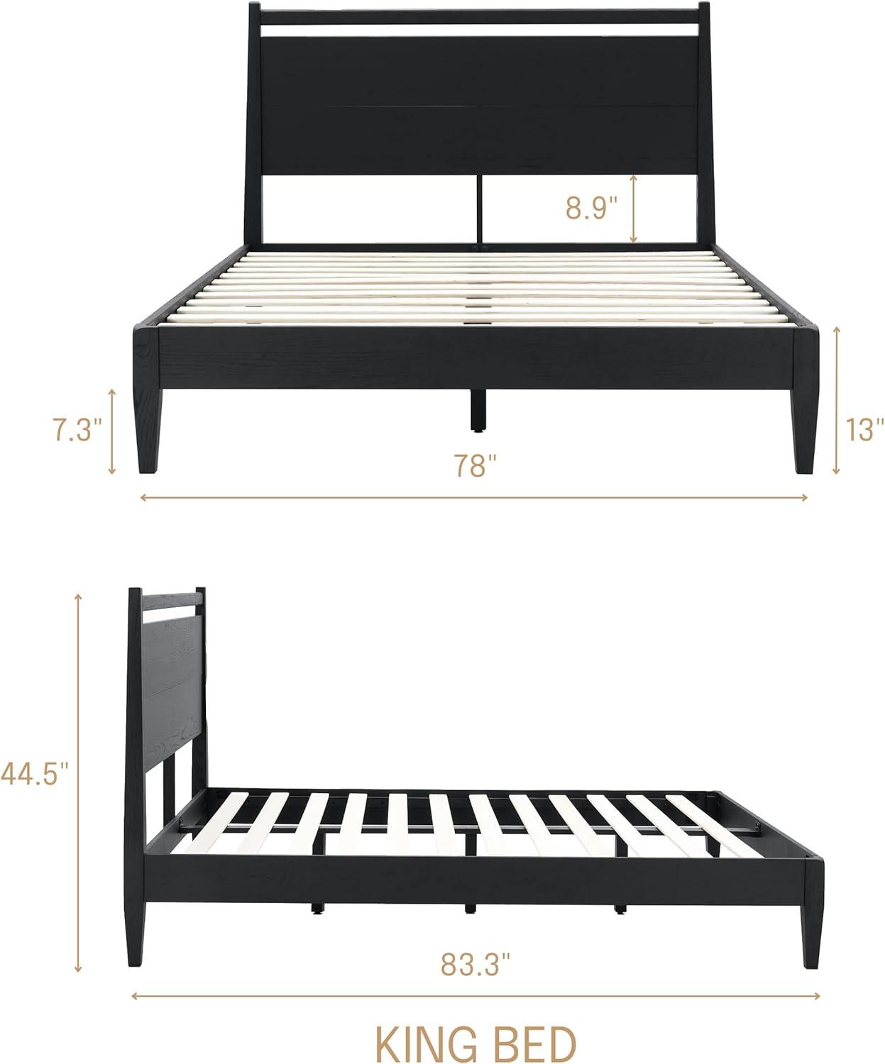 NTC Adept Solid Wood Bed Frame with Headboard and Silent Slats, 1000 Lb Capacity Bed Frame