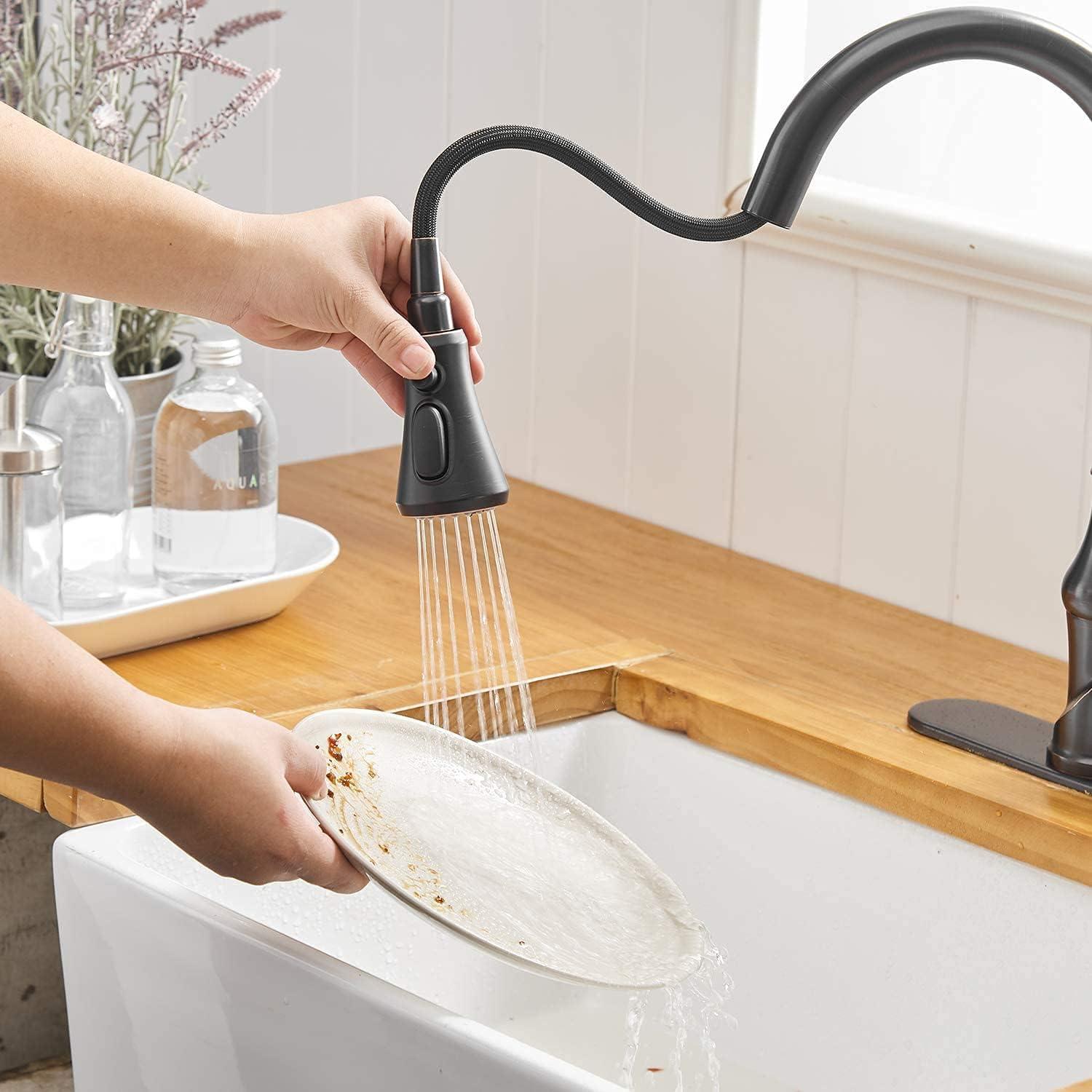 Oil-Rubbed Bronze Pull-Down Kitchen Faucet with Spray