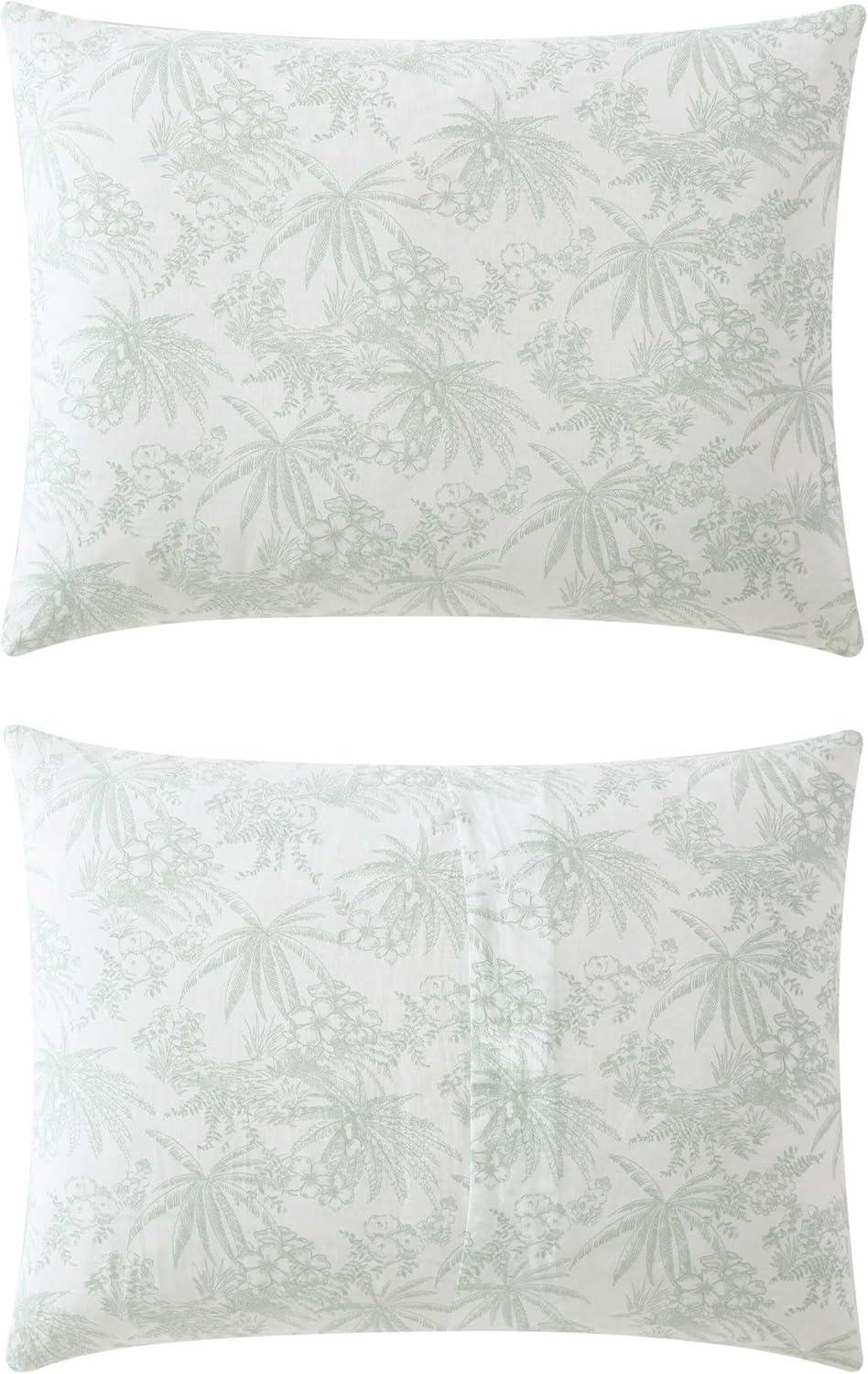 Pen and Ink Green Cotton Floral Queen Duvet Cover Set