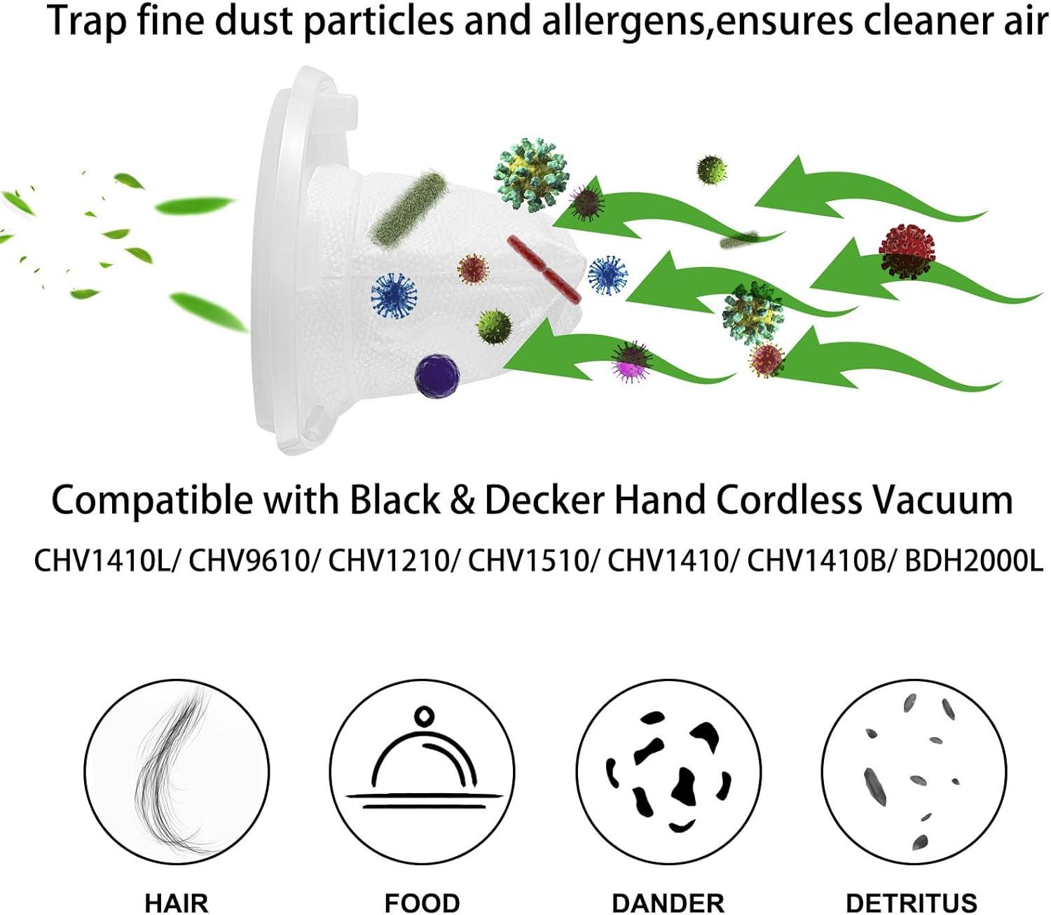 6 Pack Replacement Filter Compatible with Black & Decker Hand Vacuum Cordless Vacuum VF110 CHV1410L, CHV1410, CHV9610, CHV1210, CHV1410B, CHV1510, BDH2000L