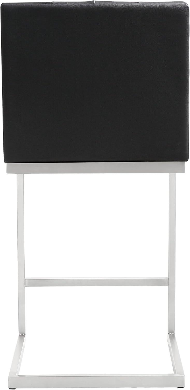 Helsinki Contemporary Black Leather Counter Stool with Stainless Steel Base