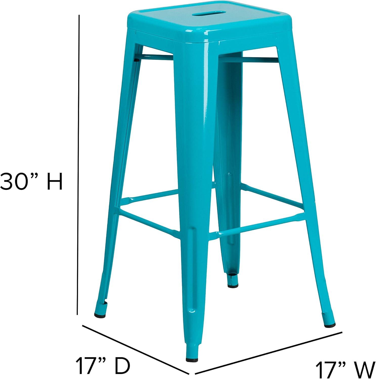 Emma and Oliver Commercial Grade 30"H Backless Teal-Blue Indoor-Outdoor Barstool