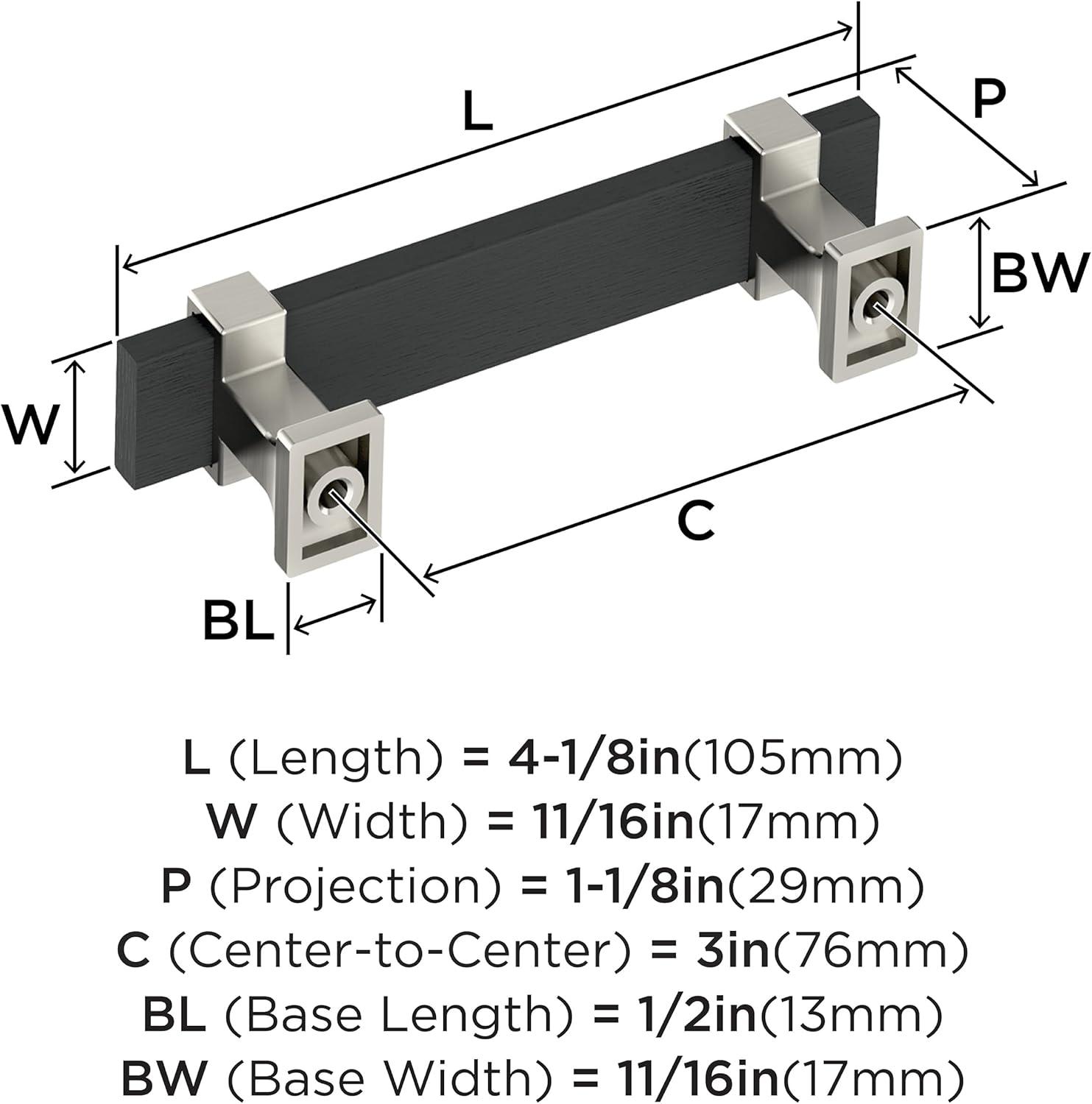 Amerock Overton 3 inch (76mm) Center-to-Center Brushed Matte Black/Satin Nickel Cabinet Pull