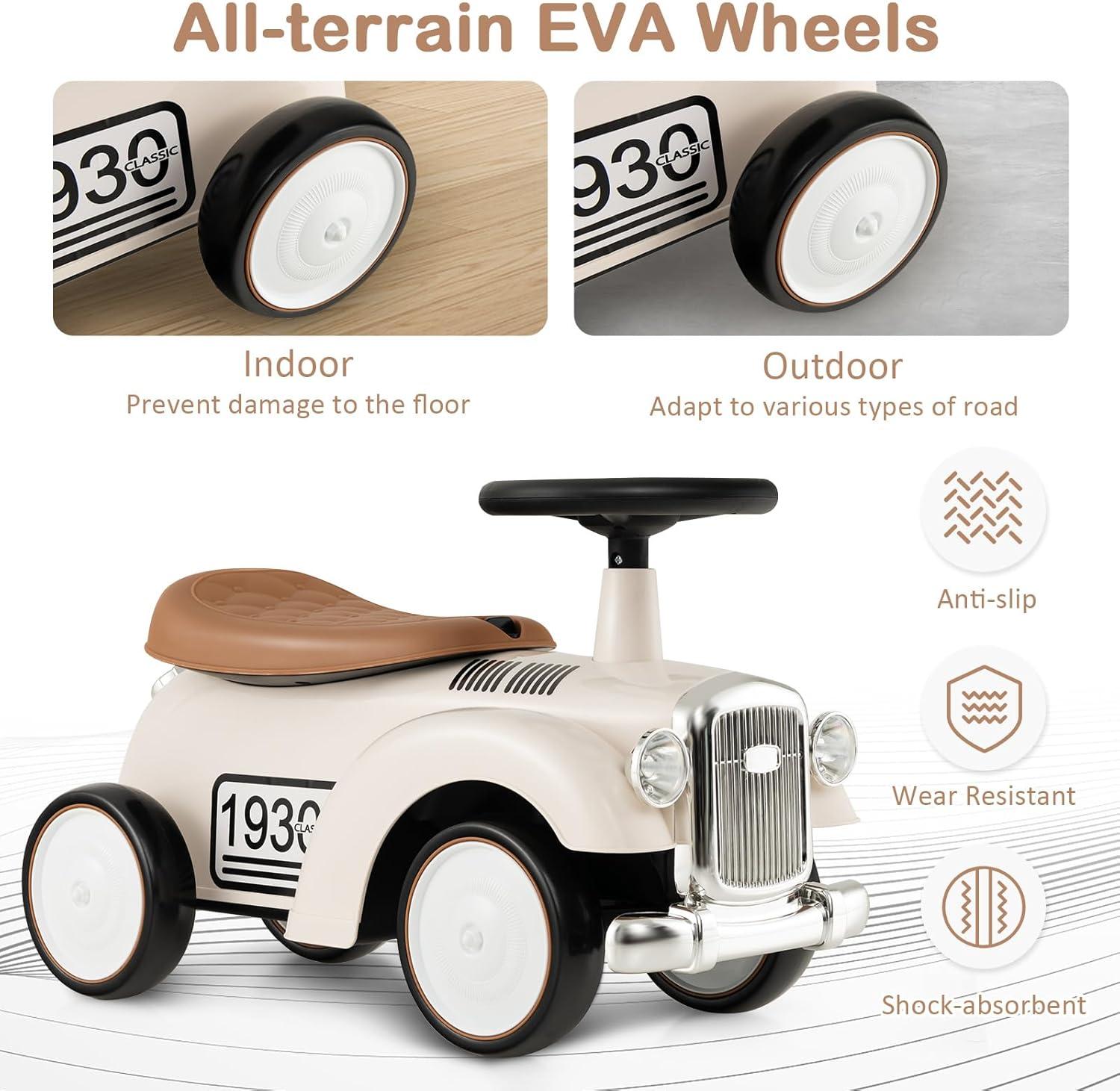 Costzon Ride On Push Car for Toddlers, Classic Kids Ride On Car Foot-to-Floor Sliding Car with Steering Wheel, Horn & Under Seat Storage, Ride On Toy for Boys Girls 18-36 Months (White)