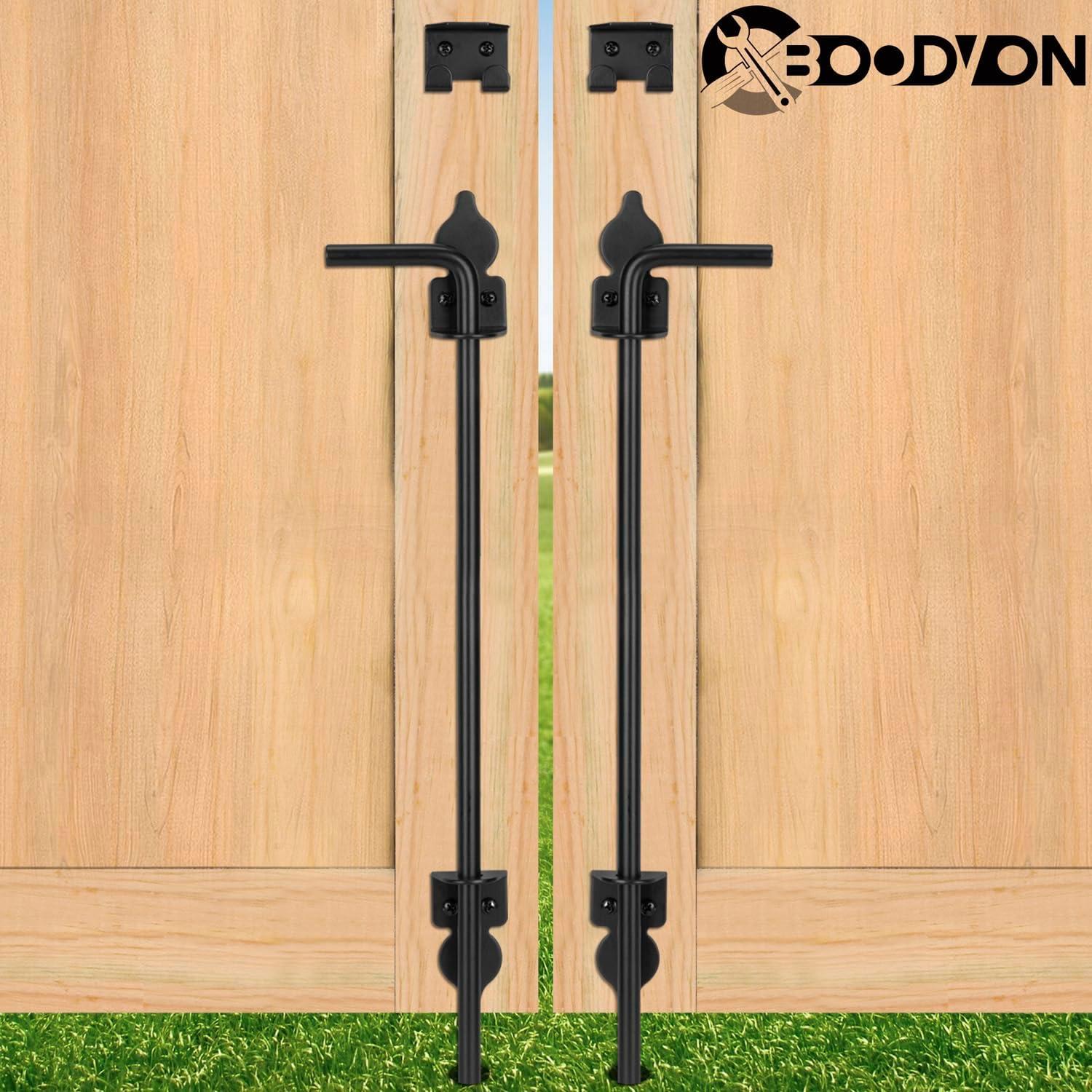 24 Inch Cane Bolt Gate Drop Rod Heavy Duty Gate Hardware, Gate Ground Latch for Wooden Fences, Metal Gates Doors Stopper for Gate Ground, Wrought Iron Gate Latches, Black Finish(2 Pack)