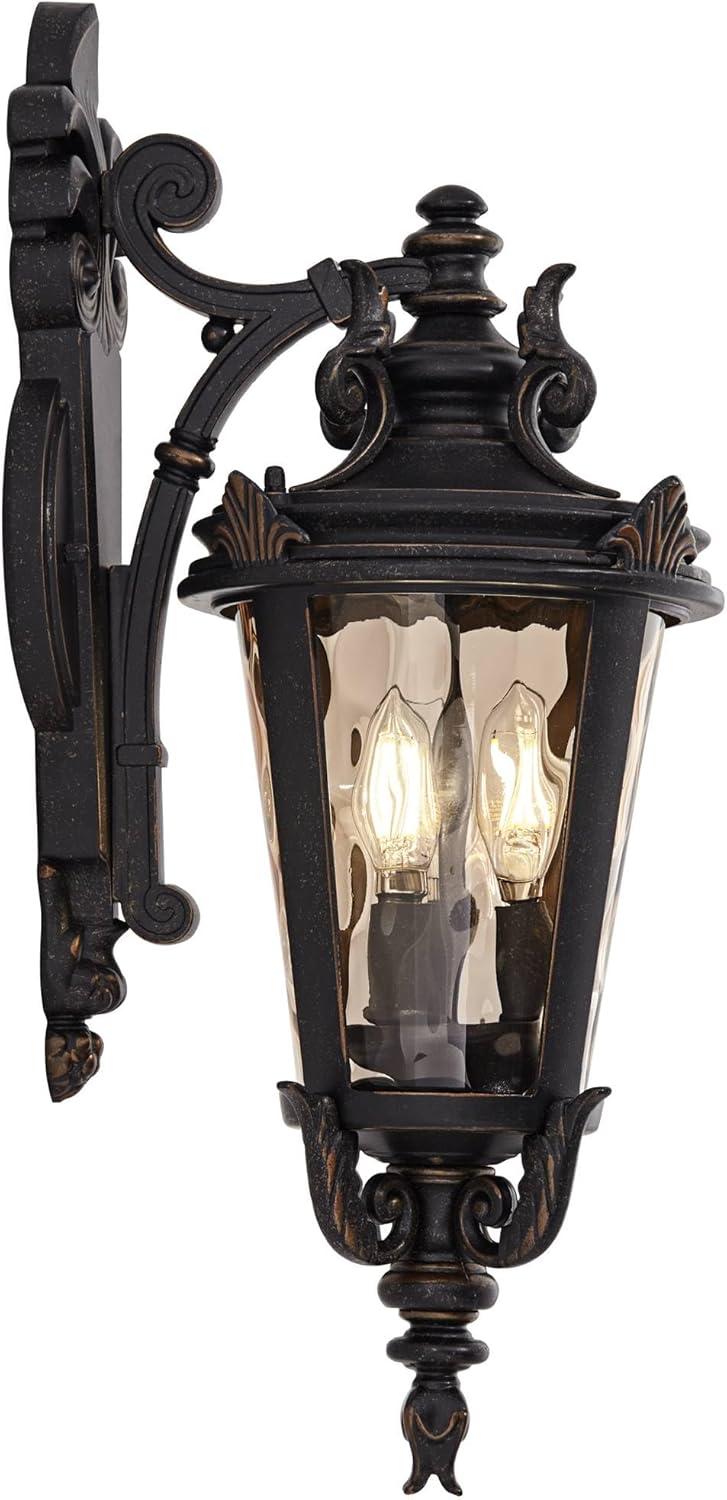 John Timberland Casa Marseille Rustic Outdoor Wall Light Fixture Valencia Bronze Scroll 21 3/4" Champagne Hammered Glass for Post Exterior Barn Deck