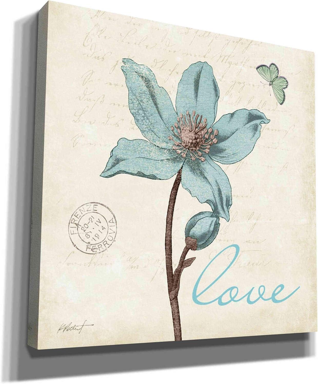 Luxe Metal Art 'Touch of Blue IV - Love' by Katie Pertiet, Metal Wall Art, 12"x12"