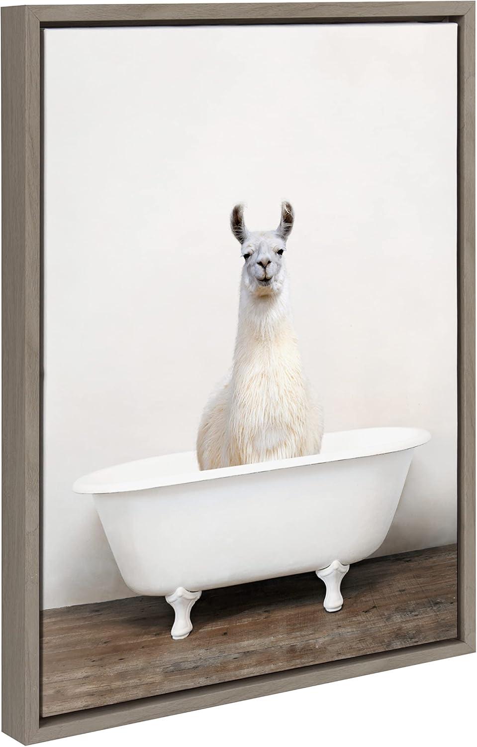 18" x 24" Sylvie Alpaca in The Tub Color Framed Canvas by Amy Peterson - Kate & Laurel All Things Decor