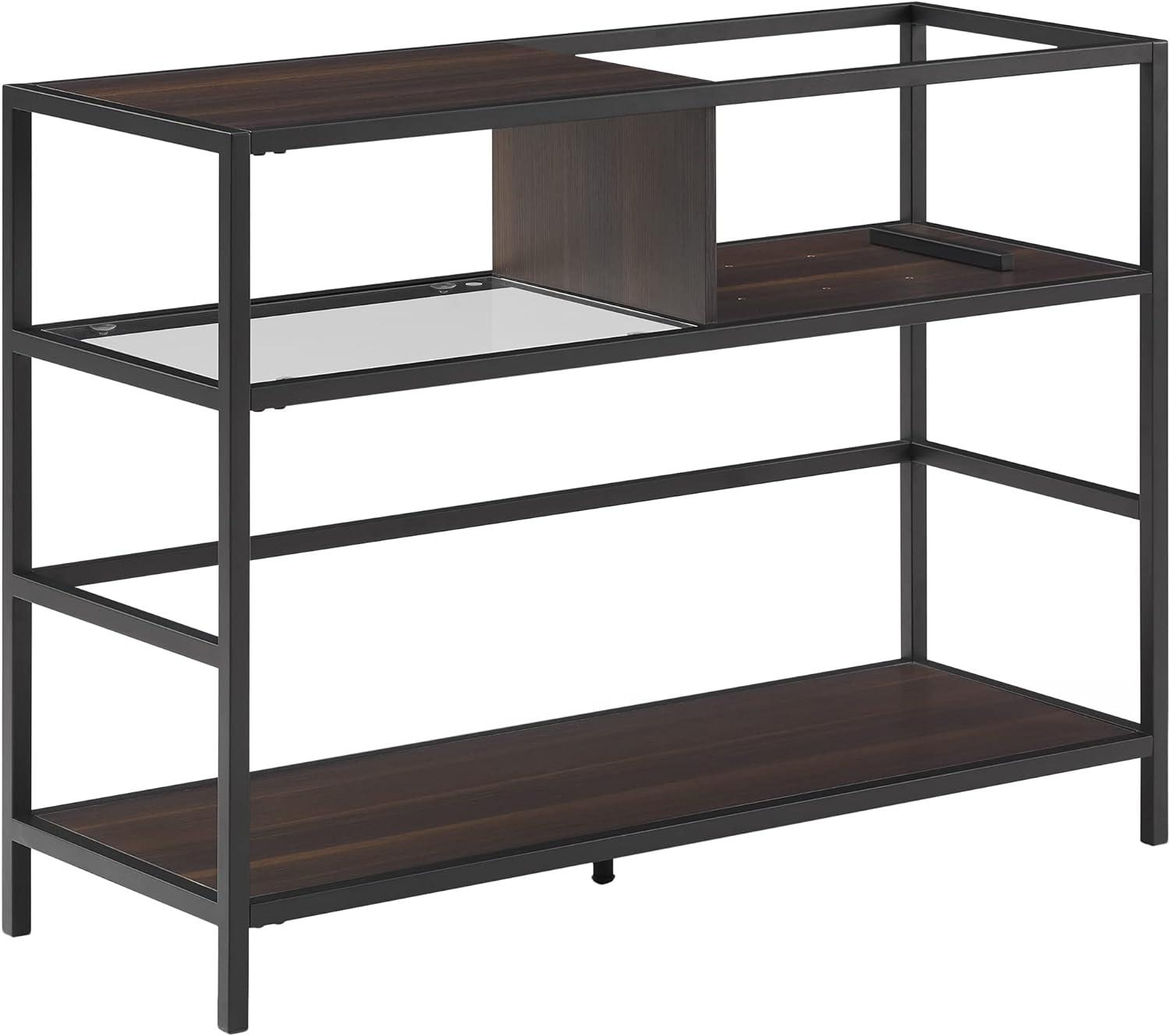 Provo Matte Black and Brown Record Storage Console with Turntable Shelf