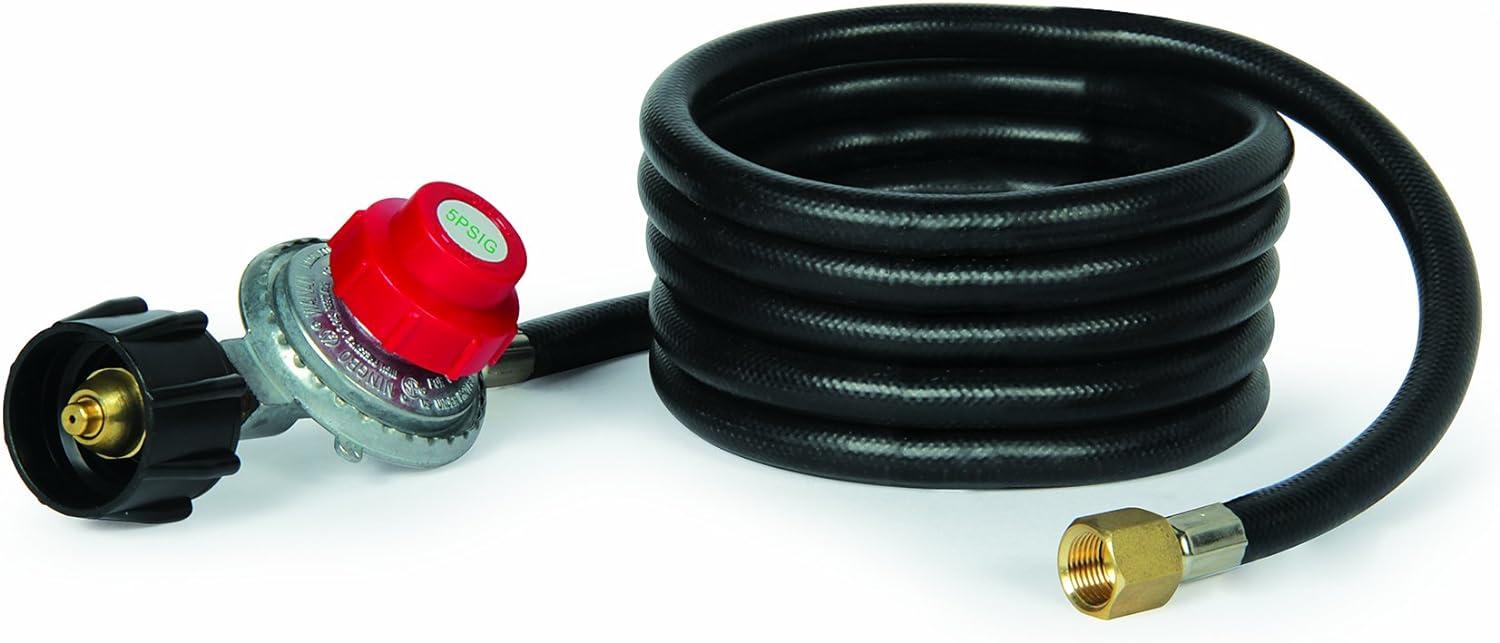 8' Black Propane Hose with Regulator for Campfire