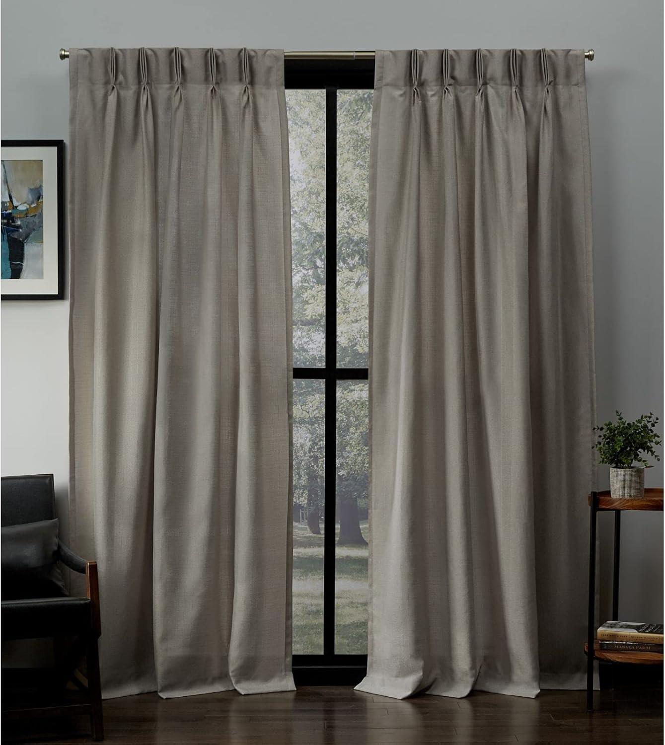 Loha Beige Linen Pinch Pleat Curtain Panel Pair, 96" Length