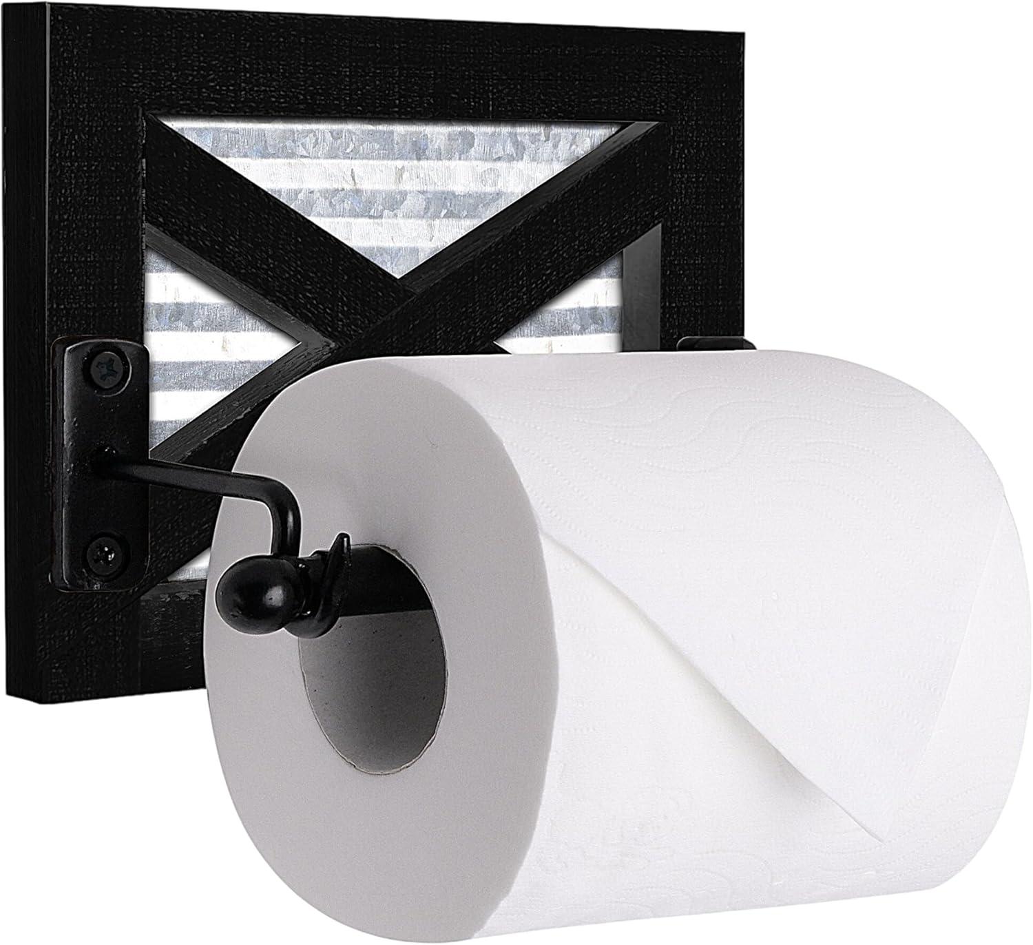 Black Wood and Metal Farmhouse Toilet Paper Holder