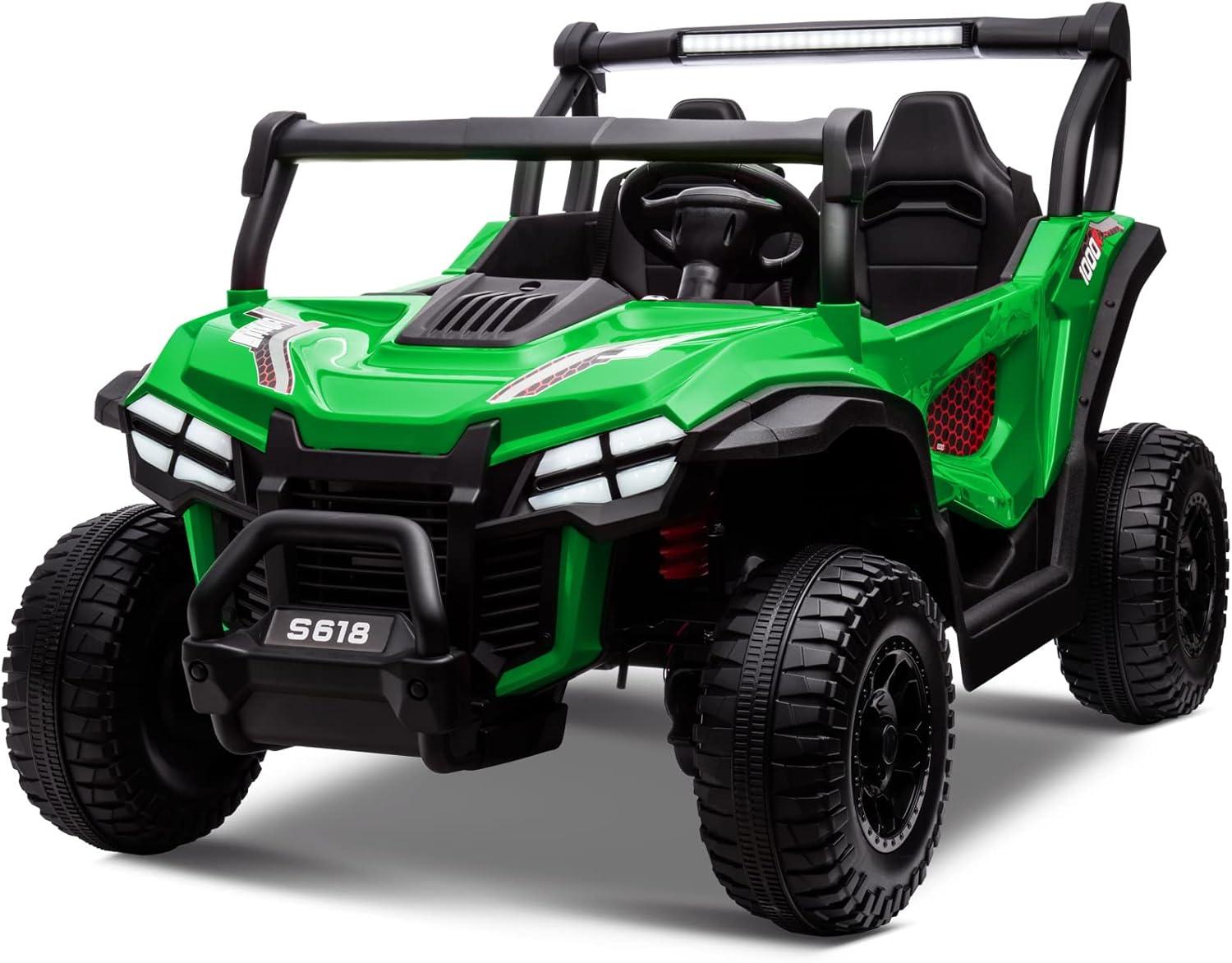 Green 24V 2-Seater Electric Ride-On Car with LED Lights