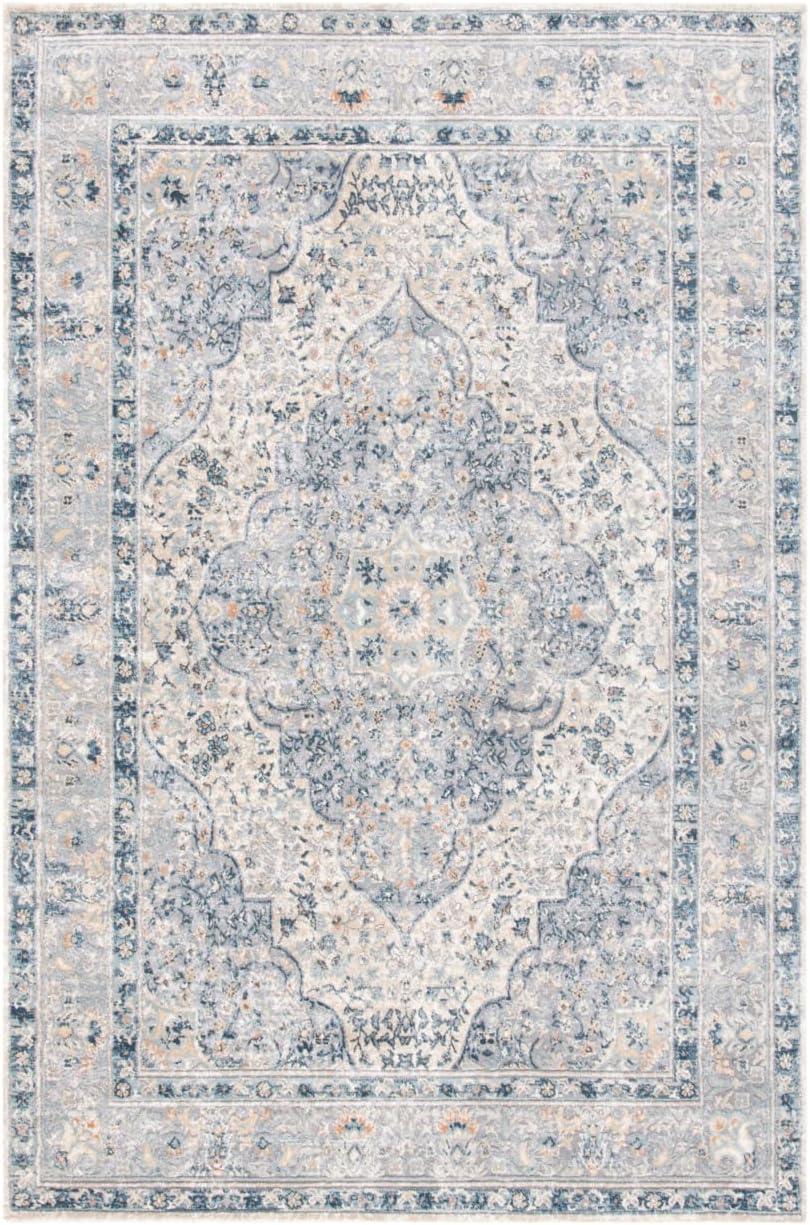 Cream and Beige Hand-Knotted Wool Rectangular Area Rug