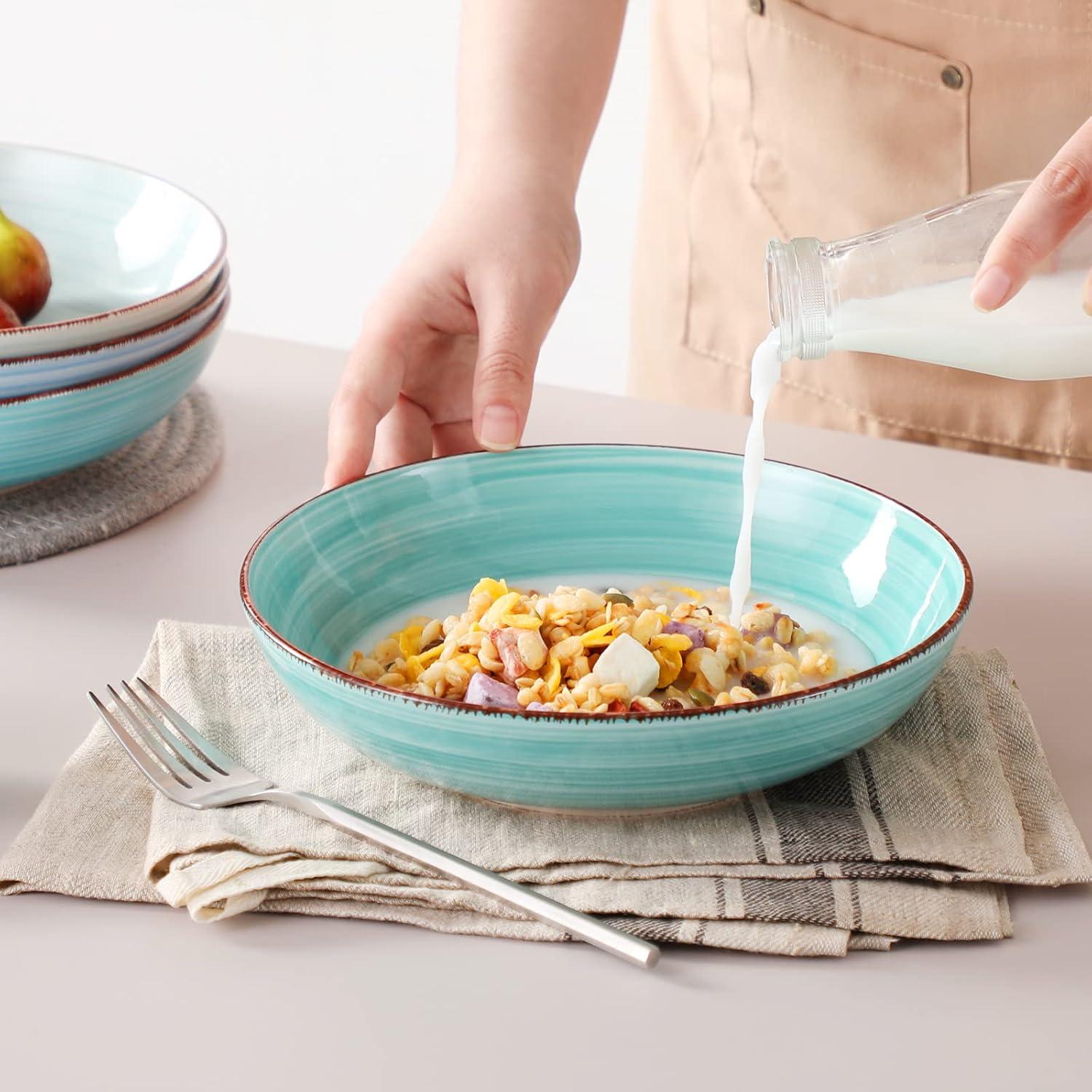 Vancasso Bonita Blue and Green Ceramic Pasta Bowls Set of 6